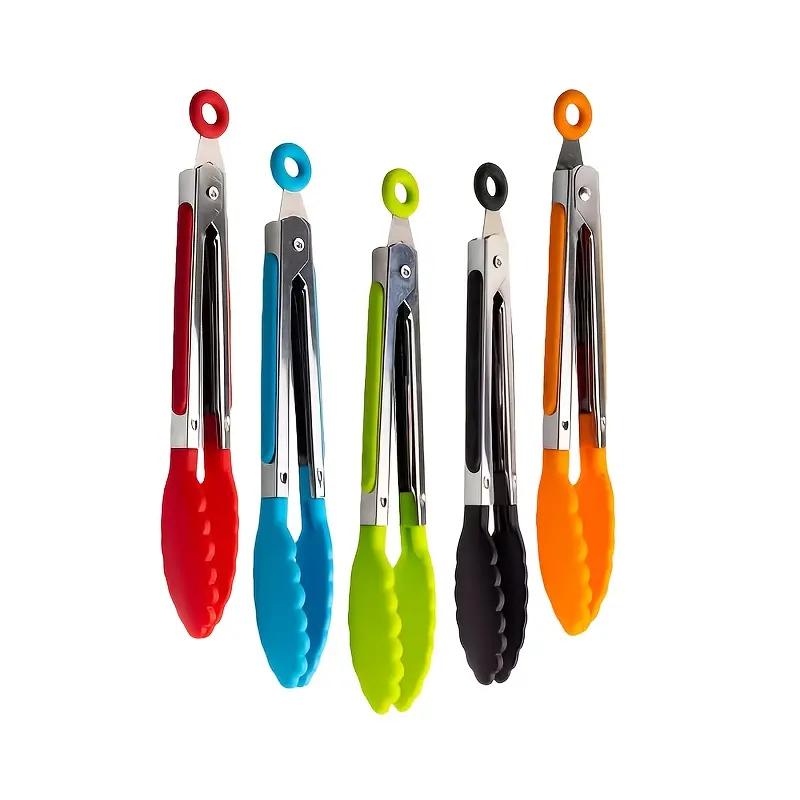 5-Piece Stainless Steel Tongs with Silicone Tips – Non-Slip, Heat-Resistant, Ideal for Grilling, Serving & Kitchen Use