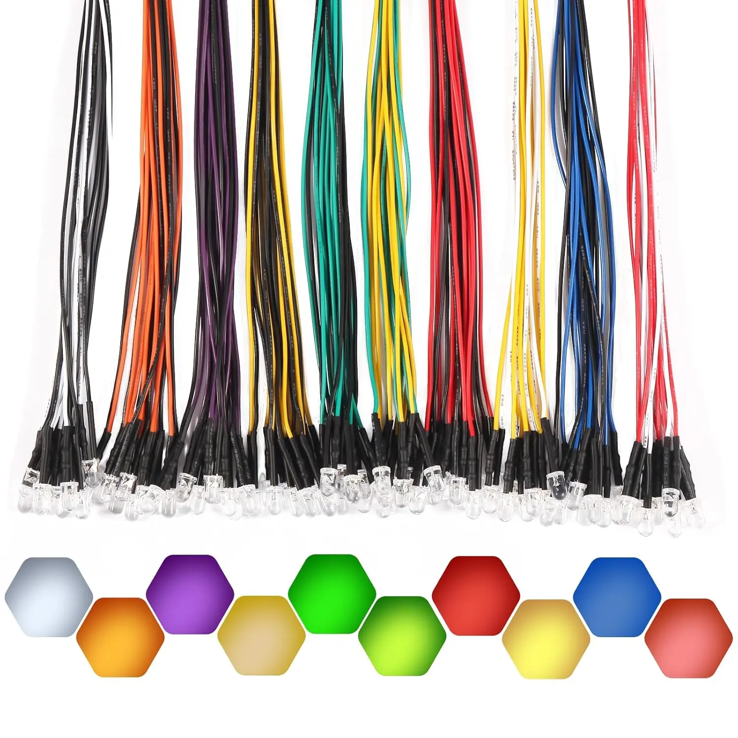 100Pcs (10 Colors × 10Pcs) 5MM Pre Wired 12V LED Diodes Clear Transparent Lens Bright LED Indicators with 20CM Color-Matched Wires Plastic Case for DIY Lighting Circuit Experiments Hobby Projects