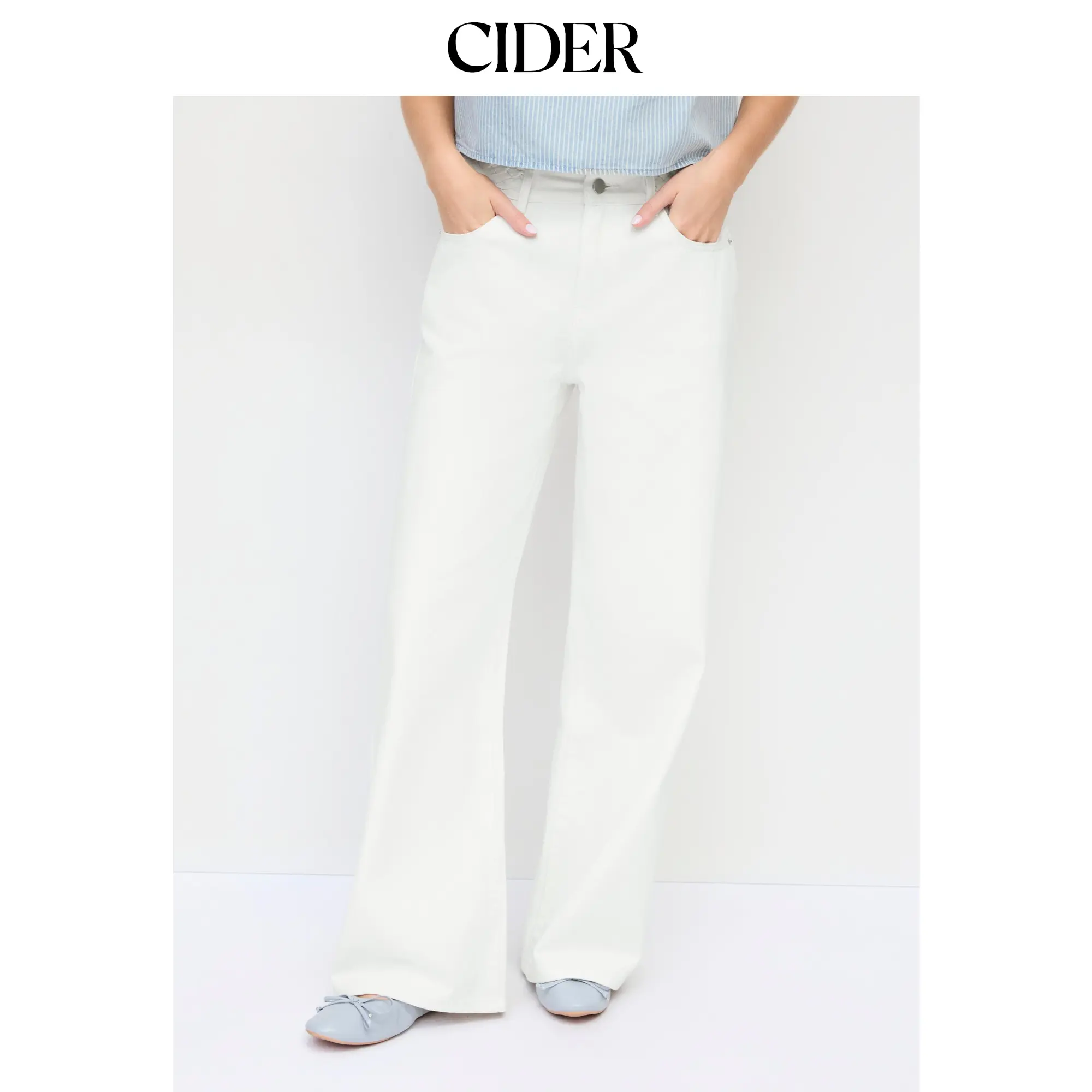 Cider Denim High Rise Braided Detail Wide Leg Jeans With Belt