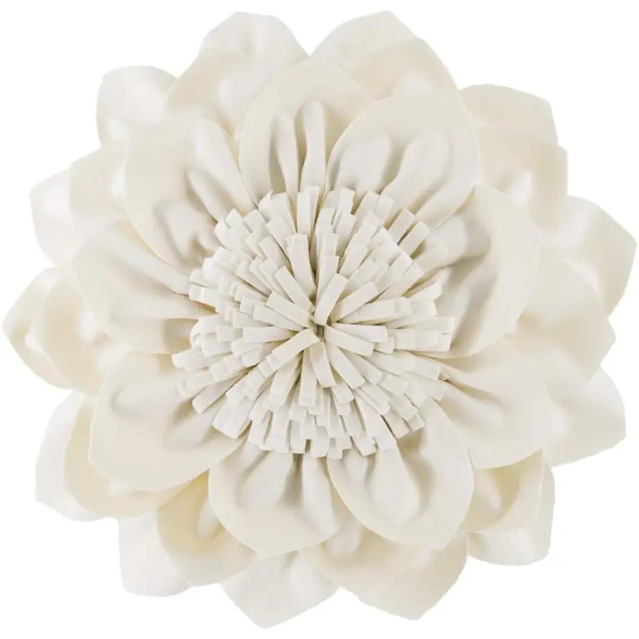 Decorative Throw Pillow with Insert for Couch Bed |  Flower Round Pillow Accent  Cushion  Decor 14 inch Cream White