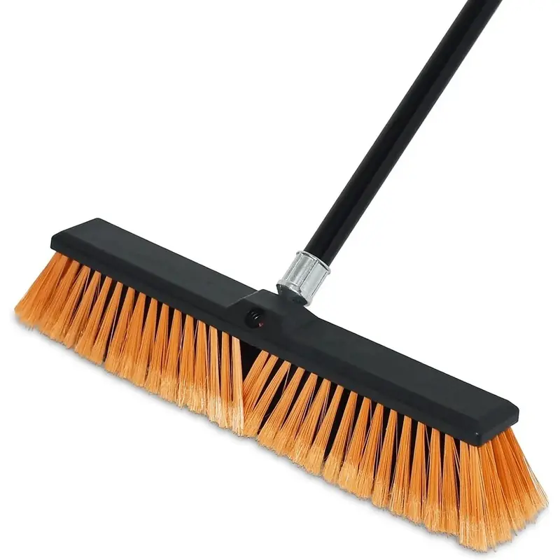 18 in Heavy-Duty Outdoor Push Broom with 60 in Long Handle, Multipurpose Garden Cleaning Tool for Garage, Deck, Concrete Floor Sweeping