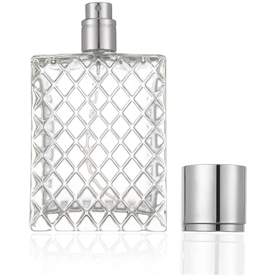 100ml 3.4Oz Clear Glass  Bottles Empty Square Perfume Fine Mist Atomizer Refillable Essential Oil Container for Travel  Bottles Refillable Containers