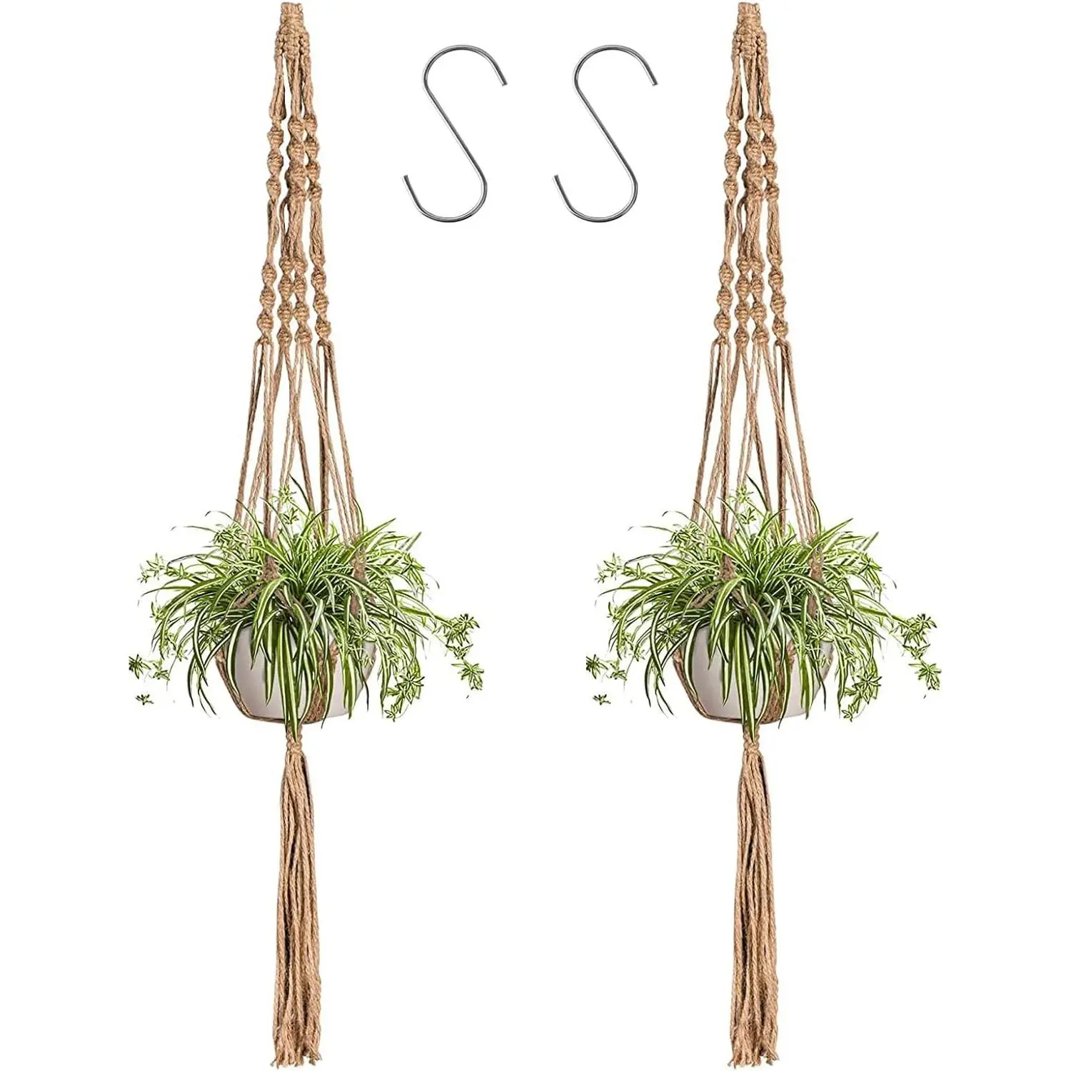 Macrame  Hangers Jute  Hanger Indoor   Holders with 2 Hooks for  Decor Wall Flower Pots Basket 2 Packs