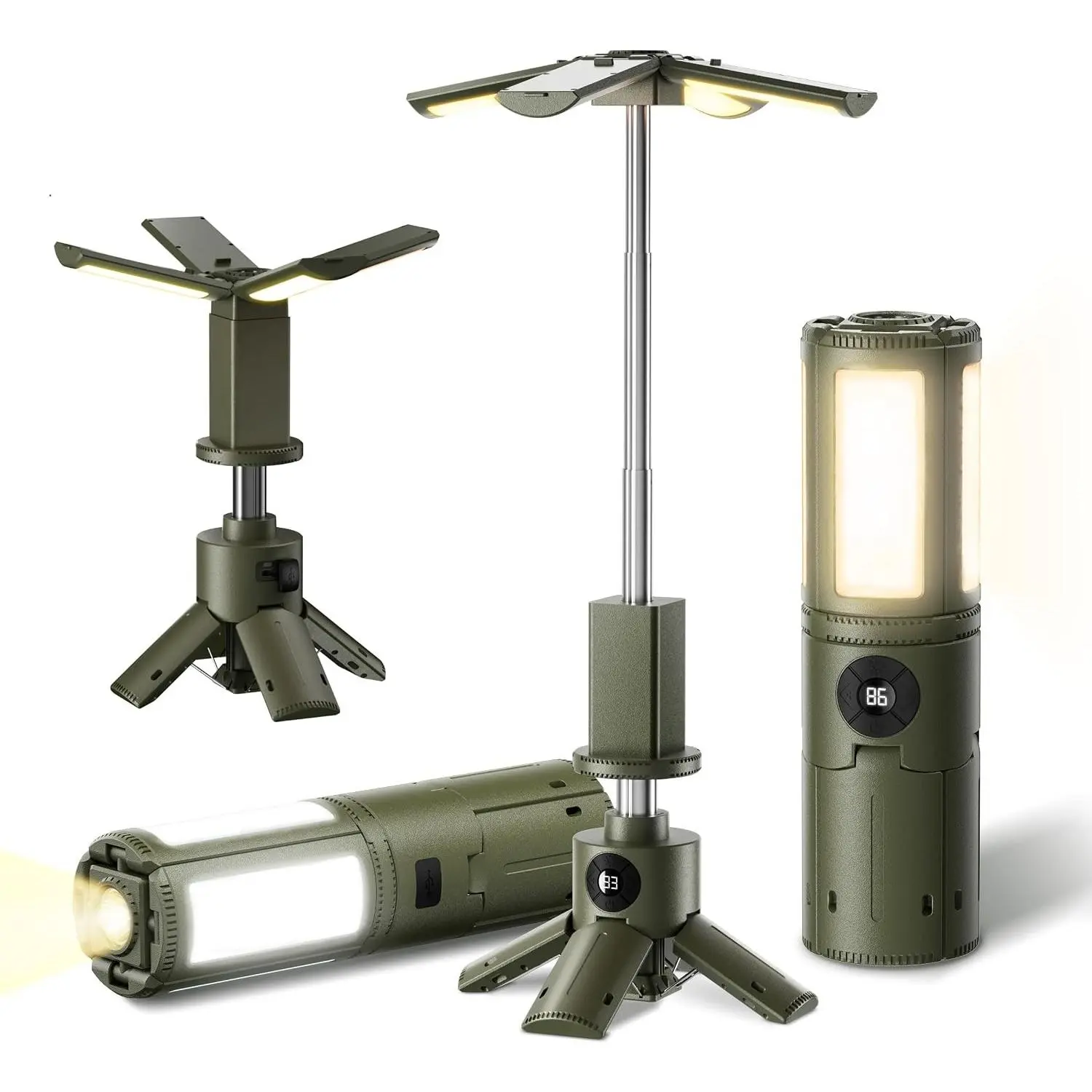 Telescopic Camping Lights with Stand, 14000mAh Rechargeable Camping Lantern with Display, Tripod Light with Hook, IPX5 Waterproof Portable Tent Light for Camping, Fishing, Power Outages