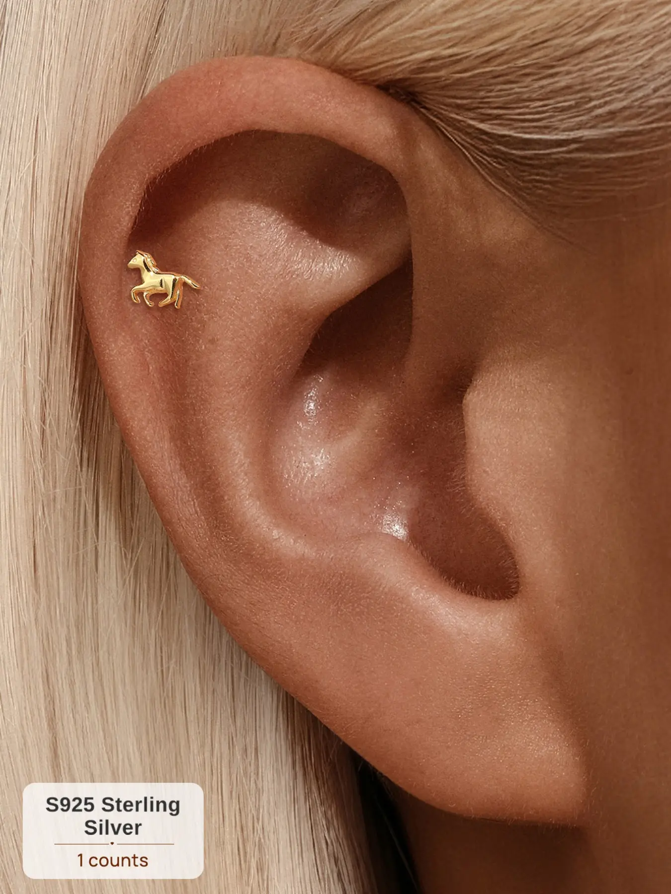 S925 Sterling Silver Flat Back, 1Pc Hypoallergenic Tarnish Free Polished Galloping Horse Tiny Animal Threaded Cartilage Piercing Stud, Perfect Birthday Mother’s Day Christmas Gift for Men Women Wedding Set
