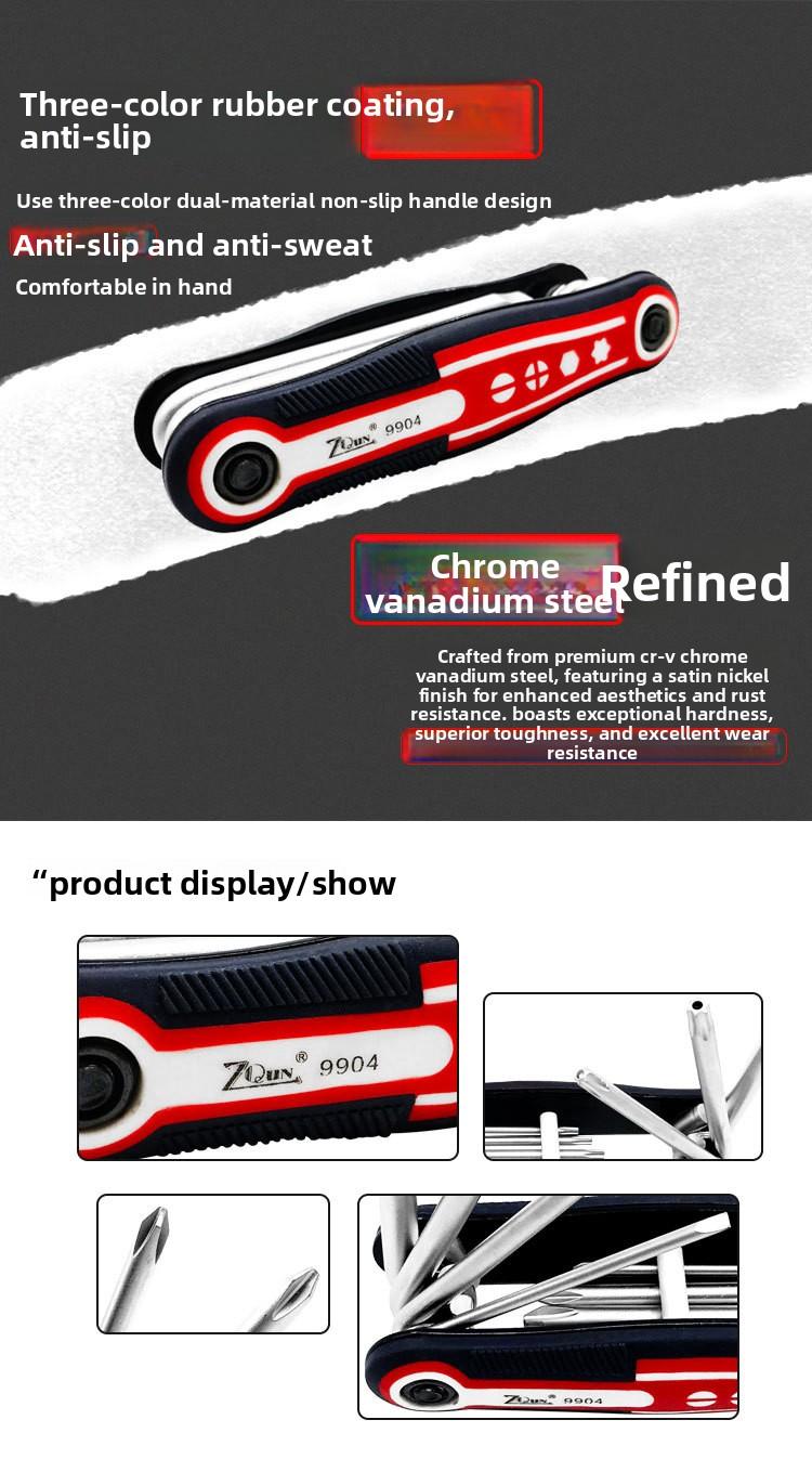 8-in-1 Chrome Vanadium Steel Hex Key Wrench with Hole, Torx, Folding Screwdriver Set, Outdoor Repair Tool Combo