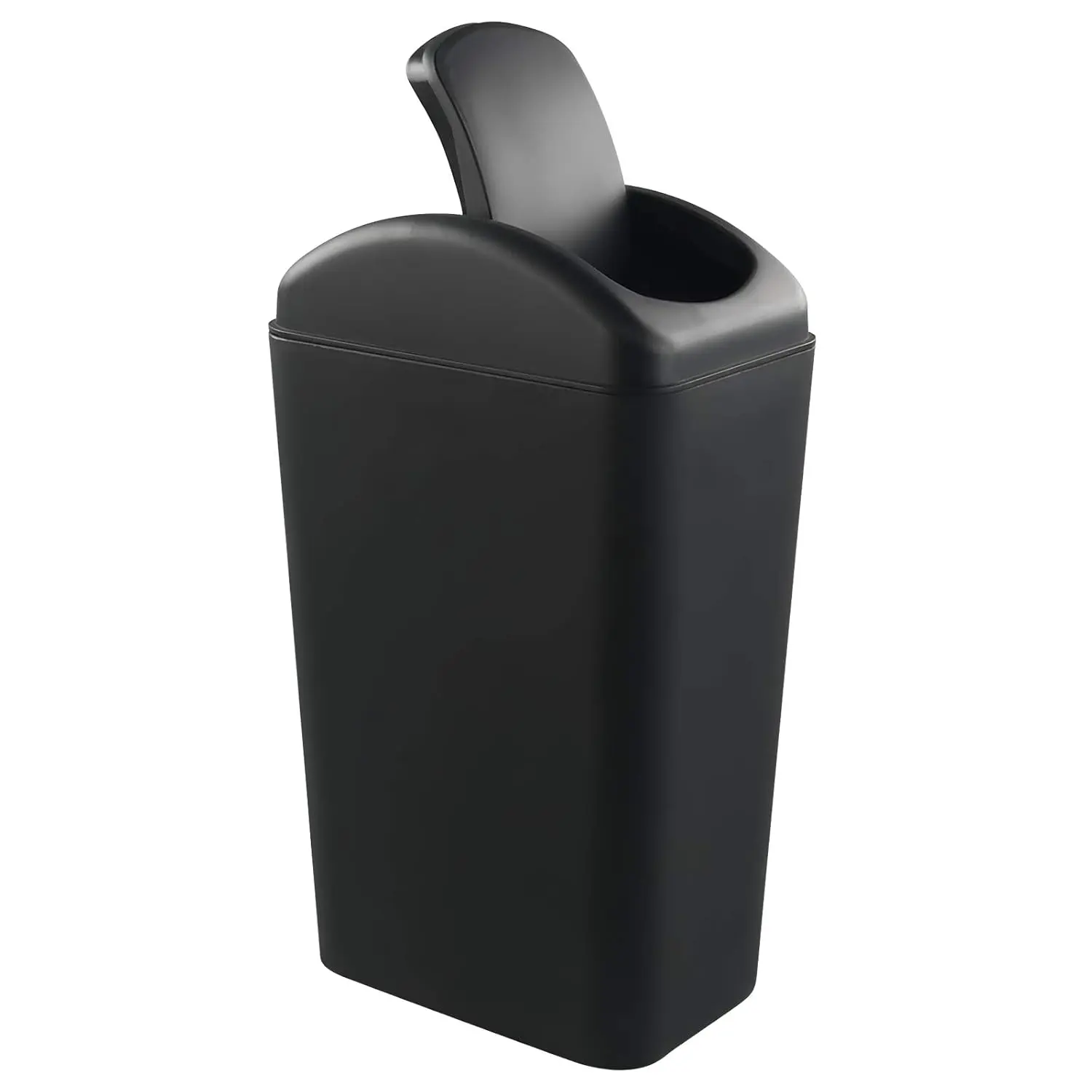 Slim Trash Can, 14L Black Swing Lid Garbage Bin for Narrow Space
