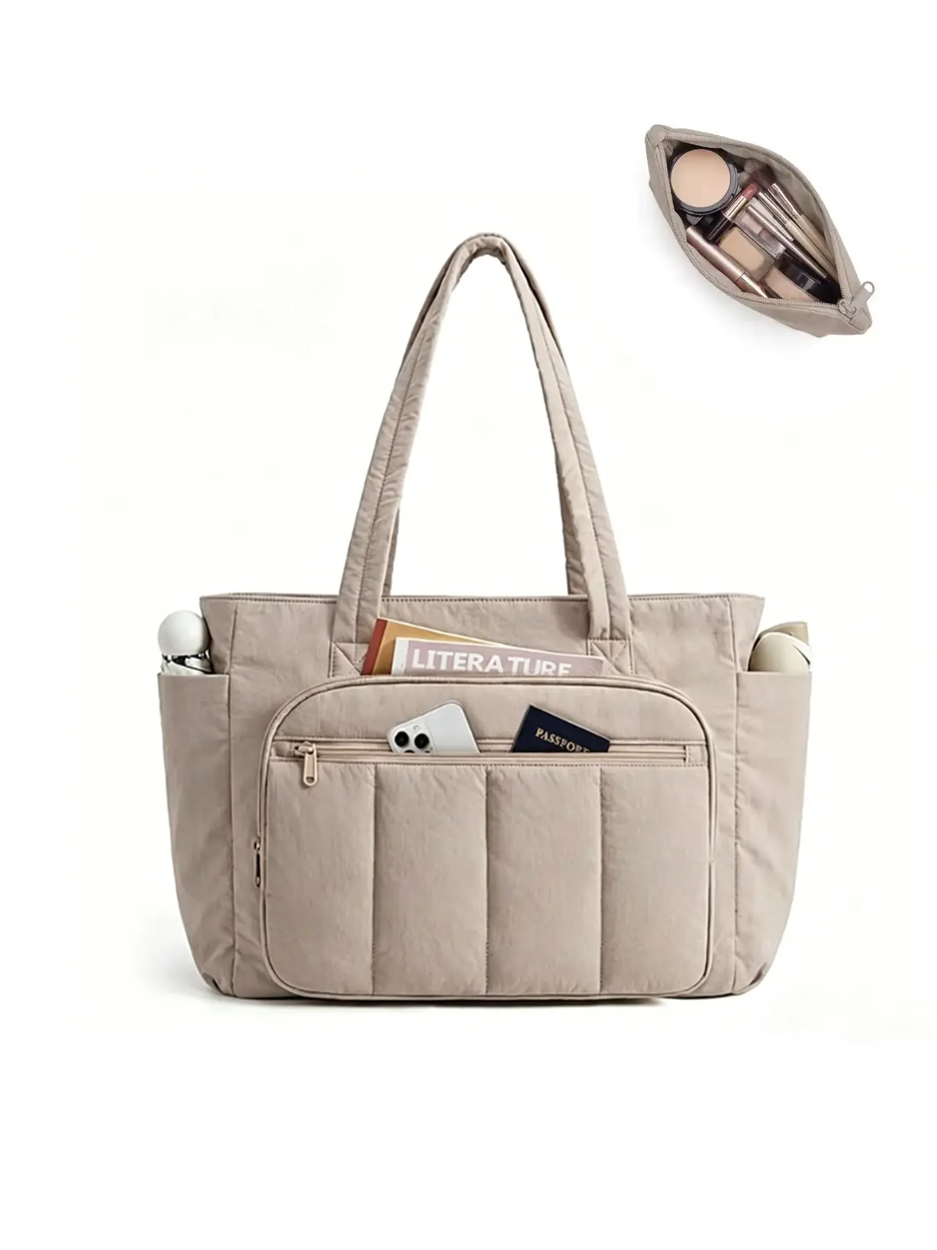 Women's lightweight quilted handbag, casual sports multi-functional shoulder bag, Versatile shoulder handbag, 2 sets of zippered handbags, capacity 20 liters, 15.6-inch laptop bag, Daily commuter bag