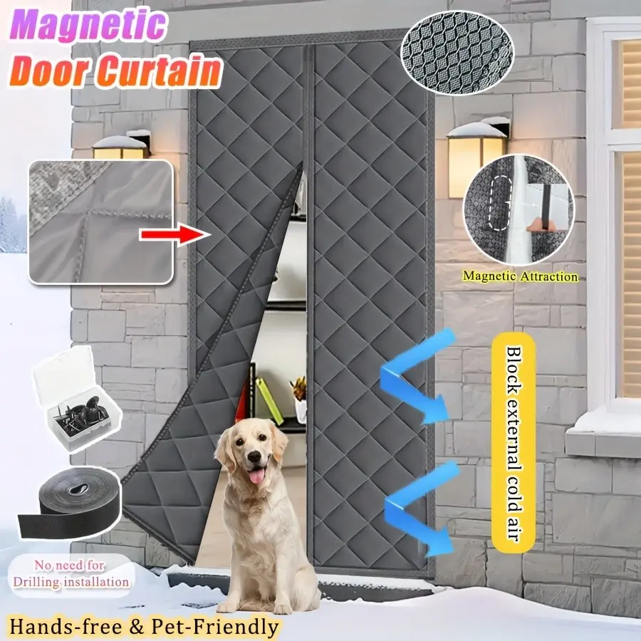 Modern Magnetic Door Curtain, Windproof Insulated Polyester Partition, Suitable for Living Room, All Seasons, Easy to Clean, Fashionable Home Office Decor