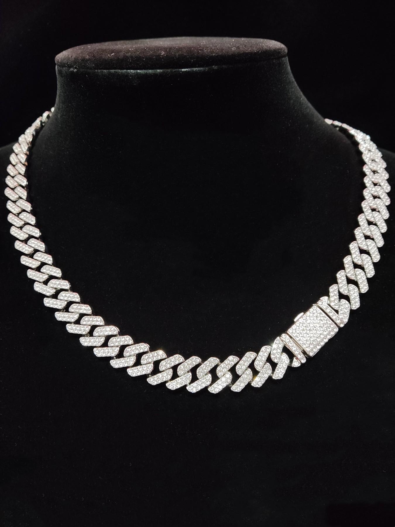 Unisex Punk Style Rhinestone Decor Chunky Chain Statement Necklace, Trendy Exquisite Cuban Link Design Chain, Hippie Rhinestone Decorated Jewelry for Party Decor