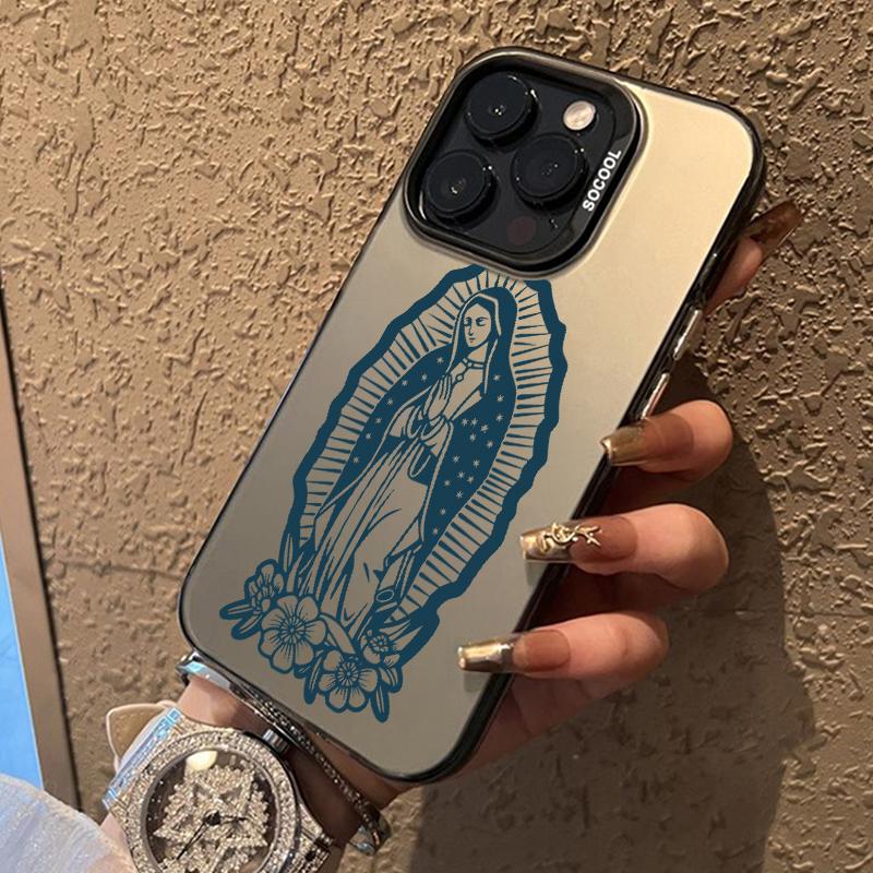 Flower Virgin Mary Pattern Phone Case for iPhone 16 15 14 Pro Max 13 12 11 XR XS Plus Shockproof Non Slip Military-Grade Protection slim Cover