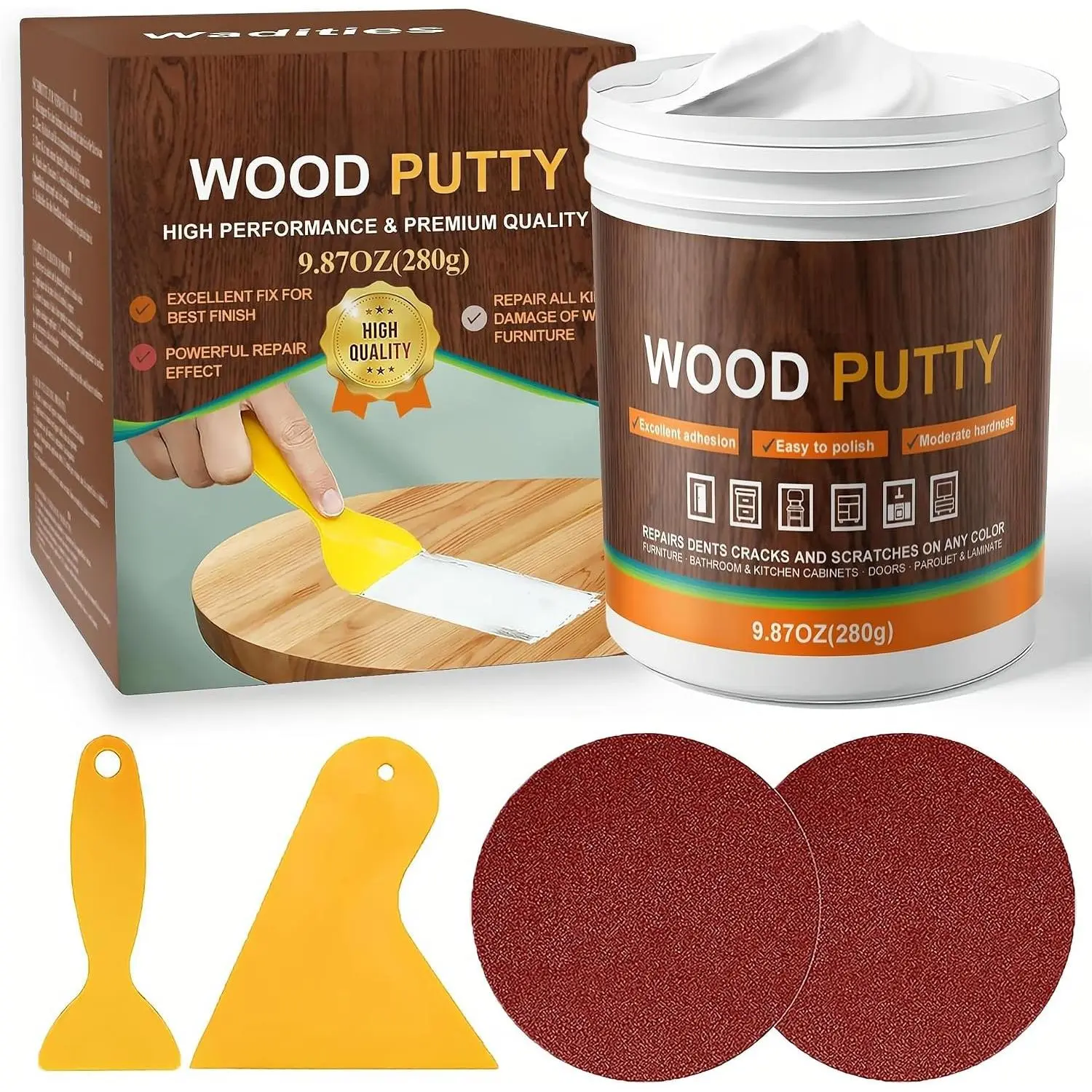 Black  Filler, Black  Putty, Paintable Stainable  Repair Putty, 9.87 Ounce  Furniture Repair kit,  Repair  Cracks and Holes  Wooden Floor Furniture (Black)