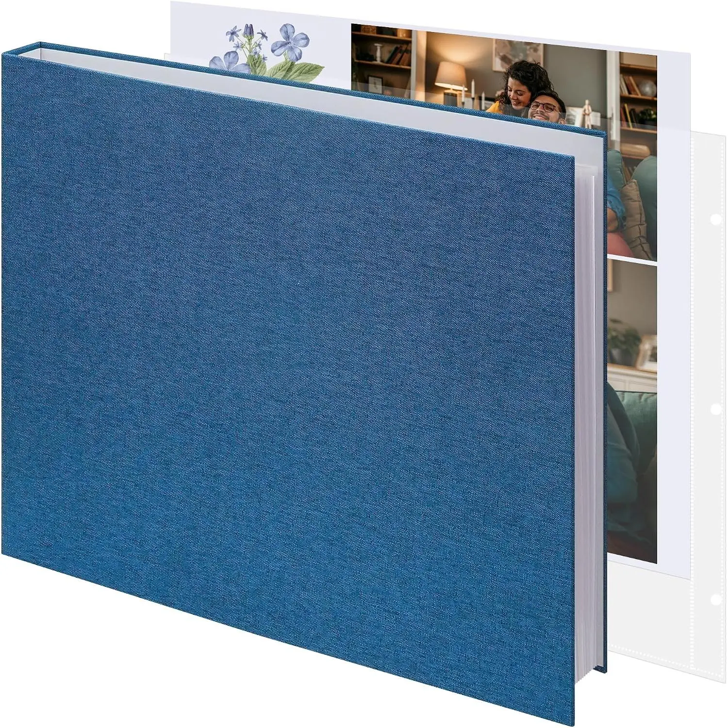 12x12 Inch Large 3 Ring Binder Scrapbook Photo Album, Linen Cover DIY Scrapbooks with 30 Sheets Plastic Sleeves 60 Pages Blank White Inner Pages for Wedding Birthday  Travel Blue