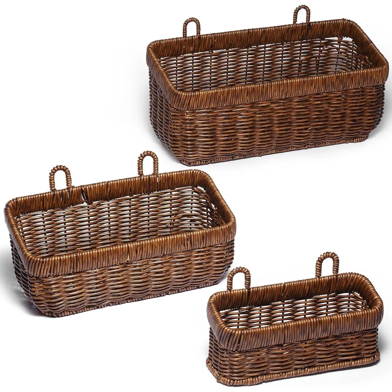 Hanging Baskets, Handmade Wall Basket With Hooks, Boho Storage Baskets for Home, Porche, Kitchen, Bathroom Organizing, 3 PCS
