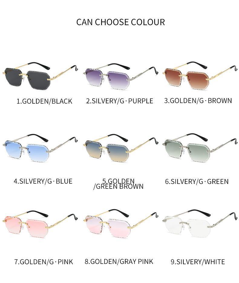 Rimless Square Metal Sunglasses for Men Women, UV400 Protective Fashion Luxury Eyewear for Beach Travel Daily Use