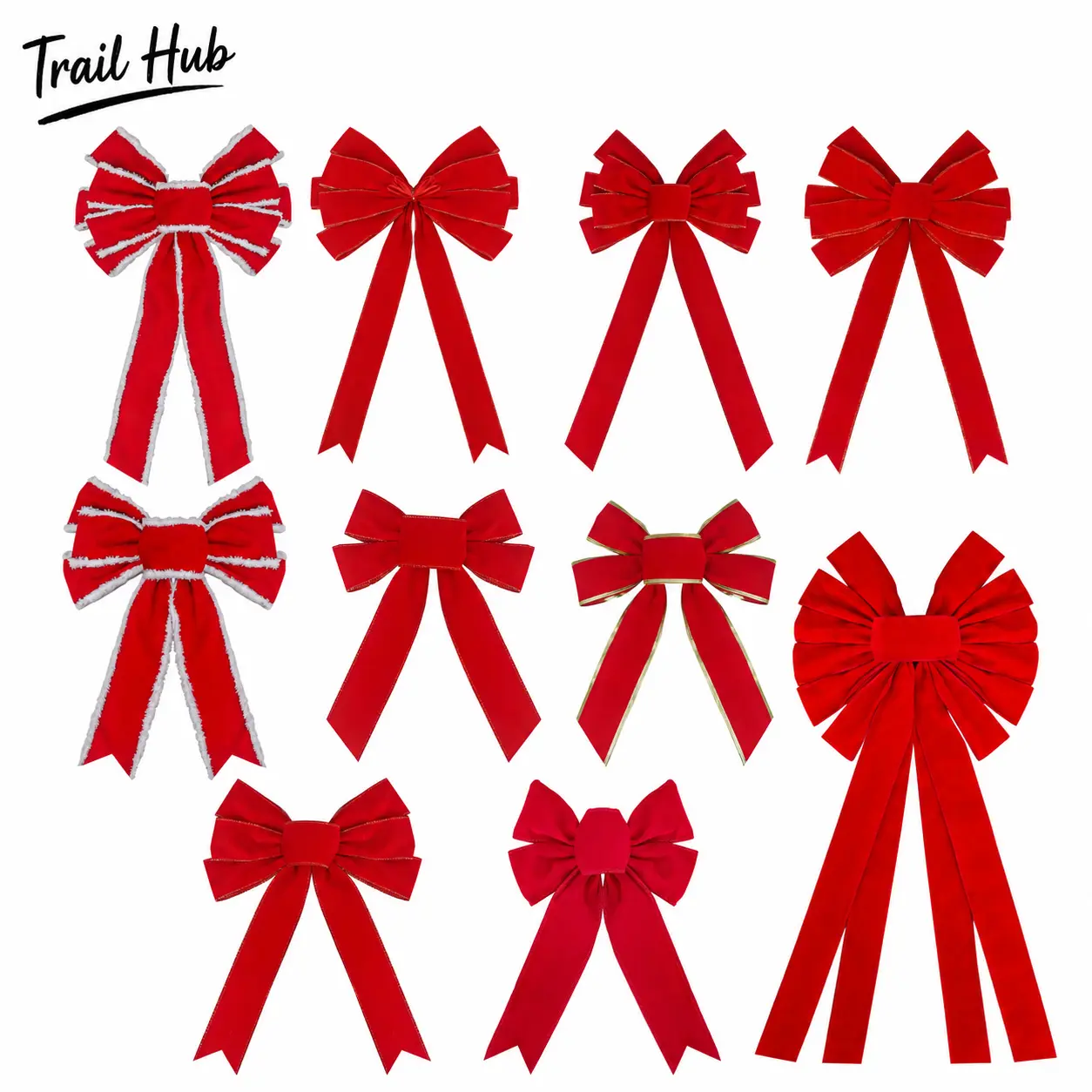 Premium Flocked Red Velvet 5-Piece 5-Ear Bows (20*30cm) - 5pcs-Flocking Tree Ornaments, DIY Handcrafted Decorations for Christmas Trees, Gift Wrapping, 5Pcs-Flocking 5-Ear Bow (20 * 30Cm)