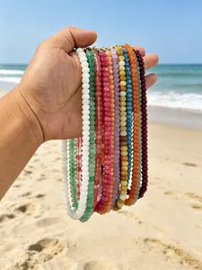 Sky Blue Bohemian Round Natural Stone Crackle Effect Beaded Necklace, Elegant Boho Jewelry for Women, Perfect for Summer Beach Vacation
