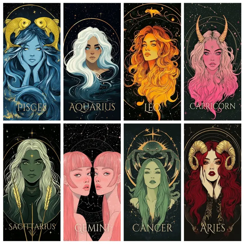 5D DIY Diamond Painting Kit - Zodiac Sign Goddess Portrait, Astrology Starry Dark Sky Witchy Design, Acrylic Cross Stitch Craft for Teen Dark Boho Bedroom Decor & Birthday Gift