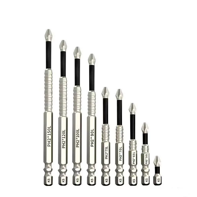 Ph2 Impact Drill Screwdriver Bits Set, 9-Piece Magnetic Non-Slip, High-Strength S2 Alloy, Ideal for Precision Work