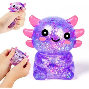 Squishy Axolotl Stress Balls for Adults and Kids, Cute Malt Sugar Filled Sensory Fidget Toy, Animal Stress Relief Axolotl Toys, Stretchy Squeeze Toys for Birthday Party Gift and Christmas (Purple)