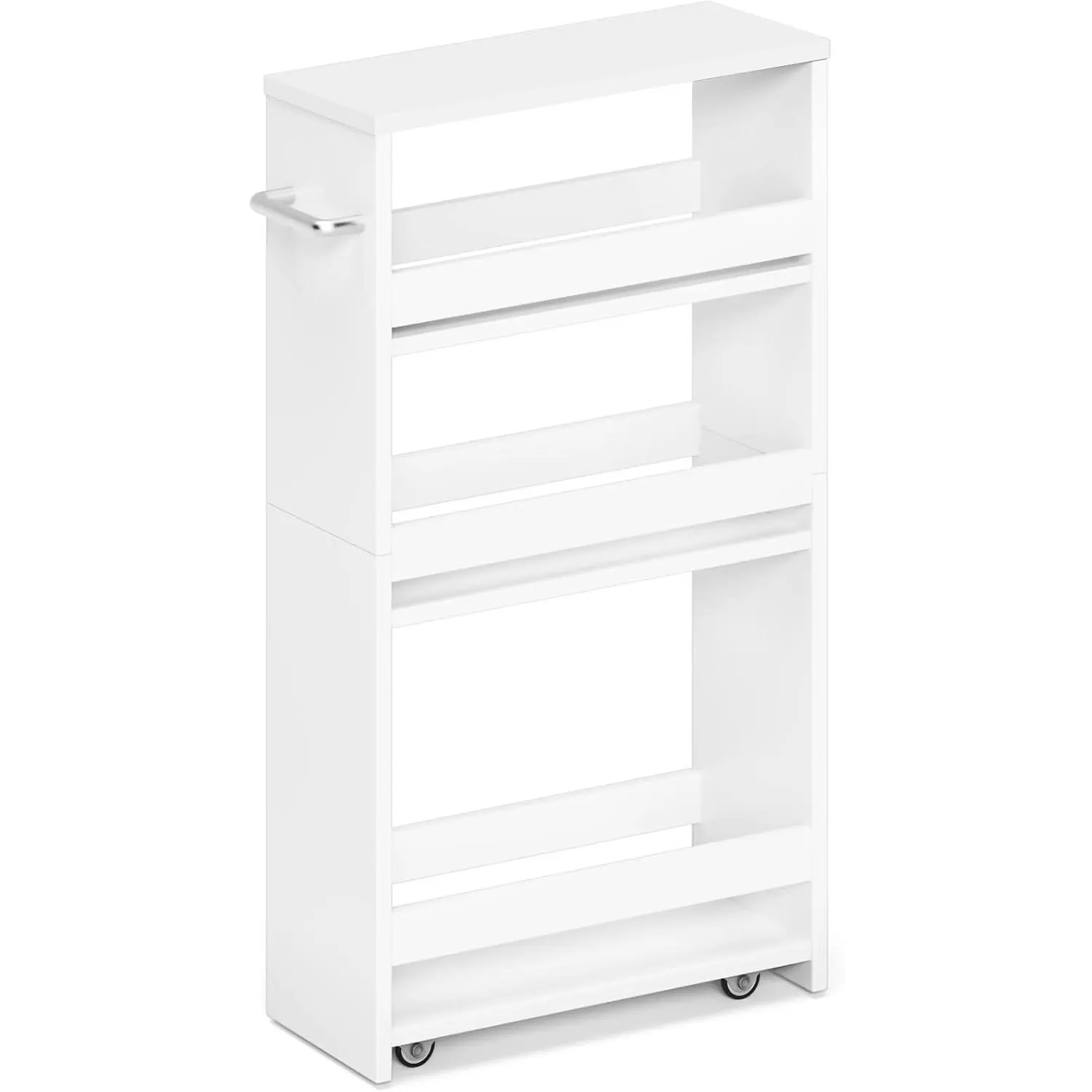 White Slim Storage Cart with Wheels, 4 Tier Rolling Utility Cart with Handle Slide Out Shelving Unit Organizer Trolley for Laundry Kitchen Bathroom Narrow Places Small Corner
