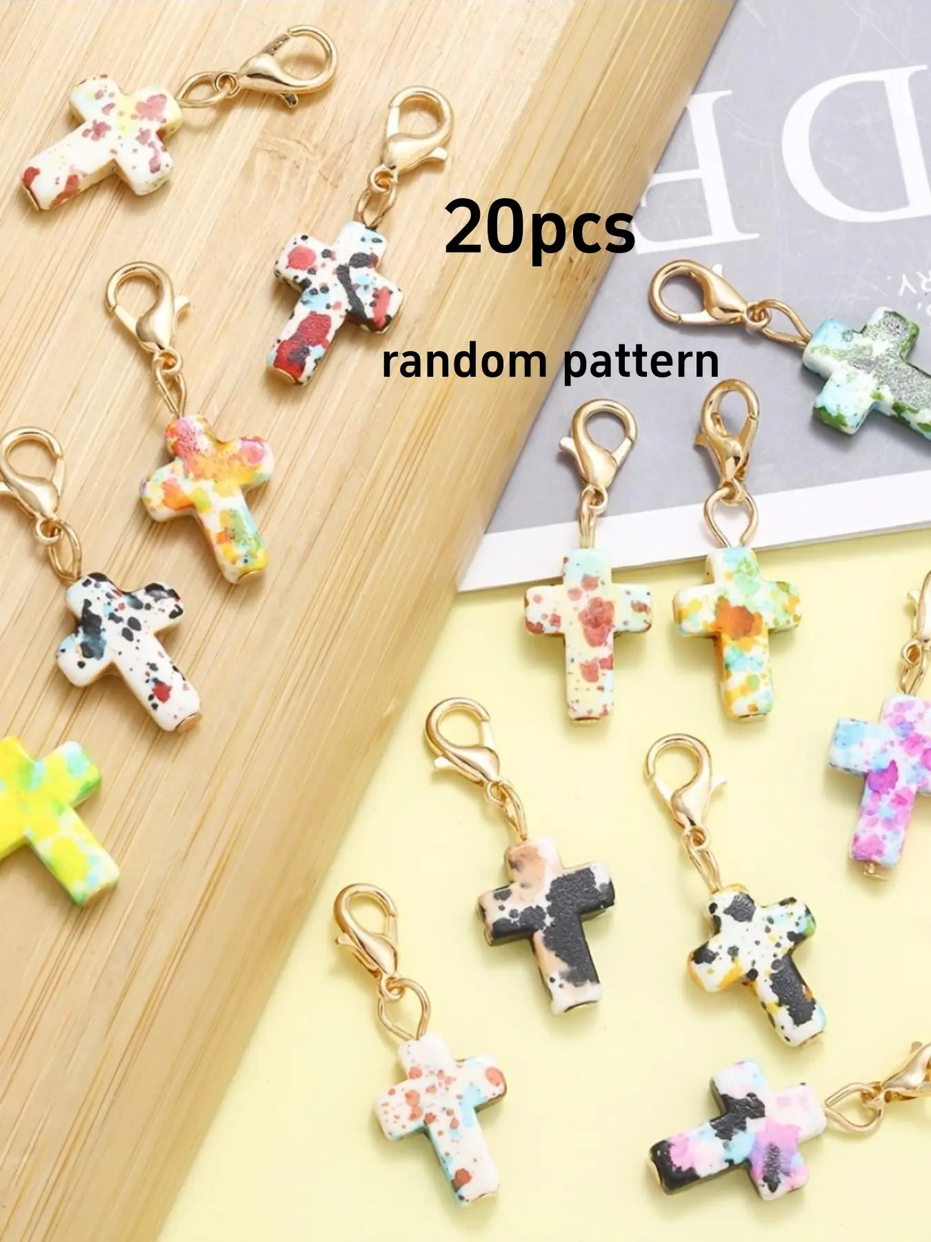 20Pcs Gold Mixed Cross Natural Stone Pendants with Lobster Clasps DIY Craft Keychain Accessories Pendant Charm for Jewelry Making Aesthetic Jewelry Gift Fashion Cross Pendant Charm Accessory