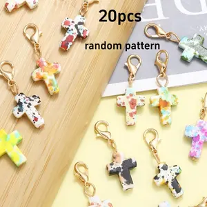 20Pcs Gold Mixed Cross Natural Stone Pendants with Lobster Clasps DIY With Charms Craft Keychain Accessories Pendant Charm for Jewelry Making Aesthetic Jewelry Gift Fashion Cross Pendant Charm Accessory Diy Jewelry Decoration