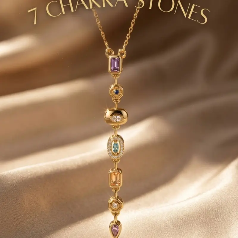 1pc Bohemian 7 Chakra Stone Y Necklace for Women 18K Gold Plated Waterproof Non Tarnish Gemstone Vertical Drop Pendant Choker Aesthetic Protection Jewelry Daily Casual Party Birthday Gifts Viral TikTok Aesthetic Trendy Jewelry Accessories