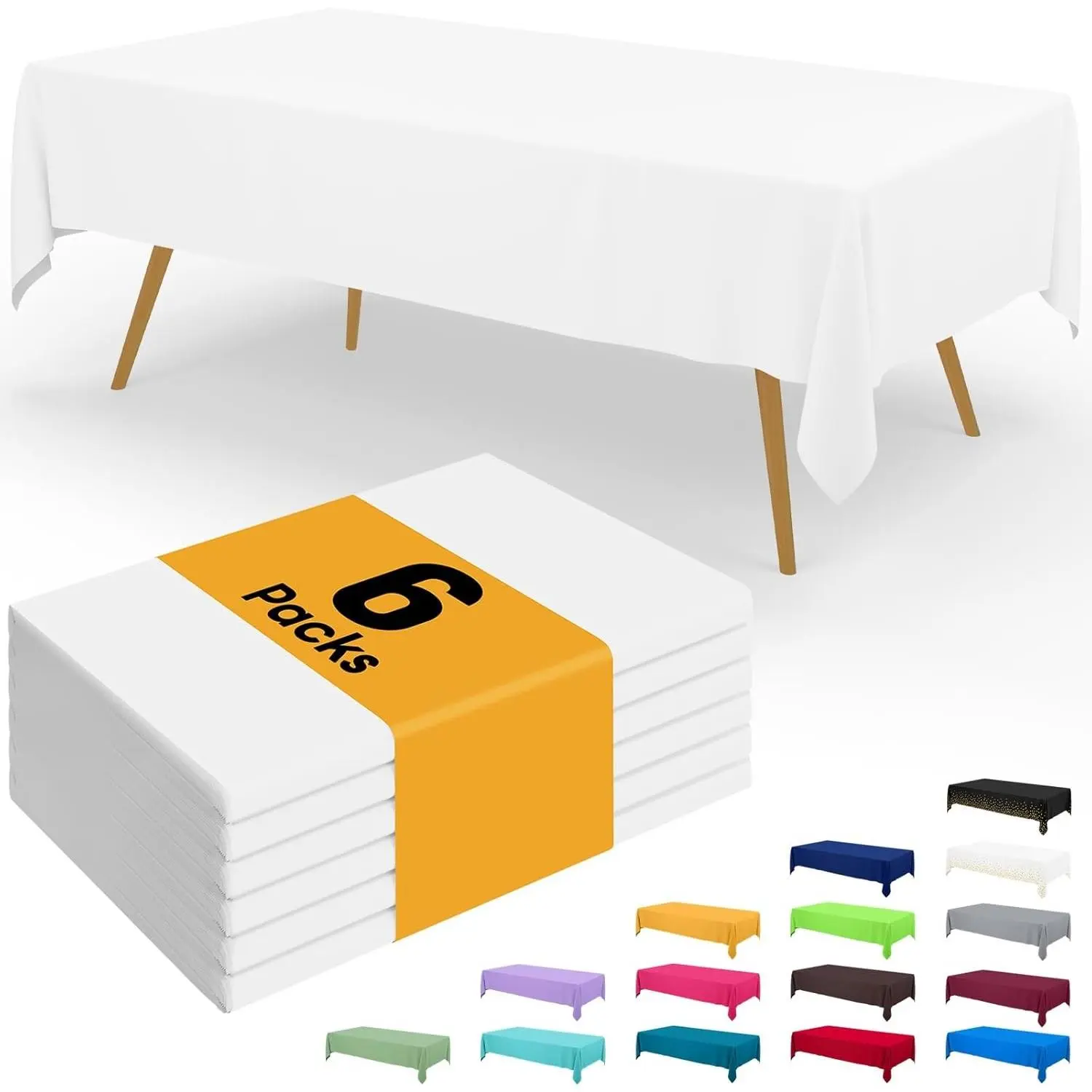 Disposable Table Cloth - 6 Pack, 54 x 108 Inch Waterproof Rectangle Tablecloths for Parties, Decorative Plastic Table Cover, Leakproof & Sturdy, White