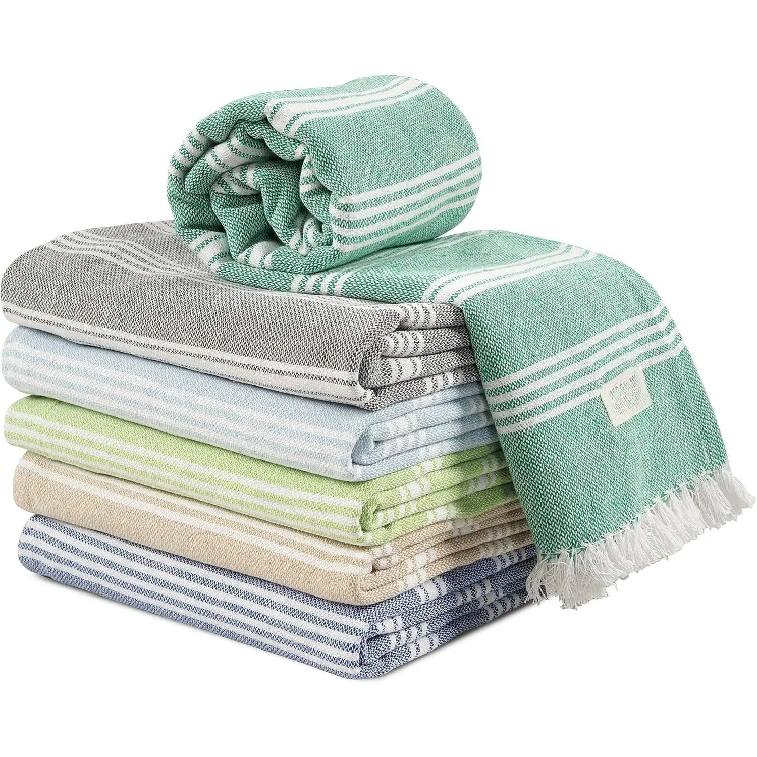 Turkish Beach Towels Set of 6, Lightweight and Soft Quick Dry Towels, Pre-Washed and Sand Free, Ideal for Travel, Summer Vacations, Family Trips, or Resort Pool Use – 39"x71" Beach Grass