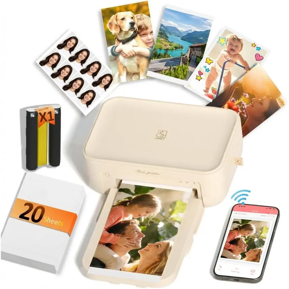 CP4100 4x6 Photo Printer, Full-Color Thermal Dye Sublimation  Printing with 20 Sheets & 1 Ribbon, Portable  Picture Printer for /Android,  Use, , AR Video, Fun App