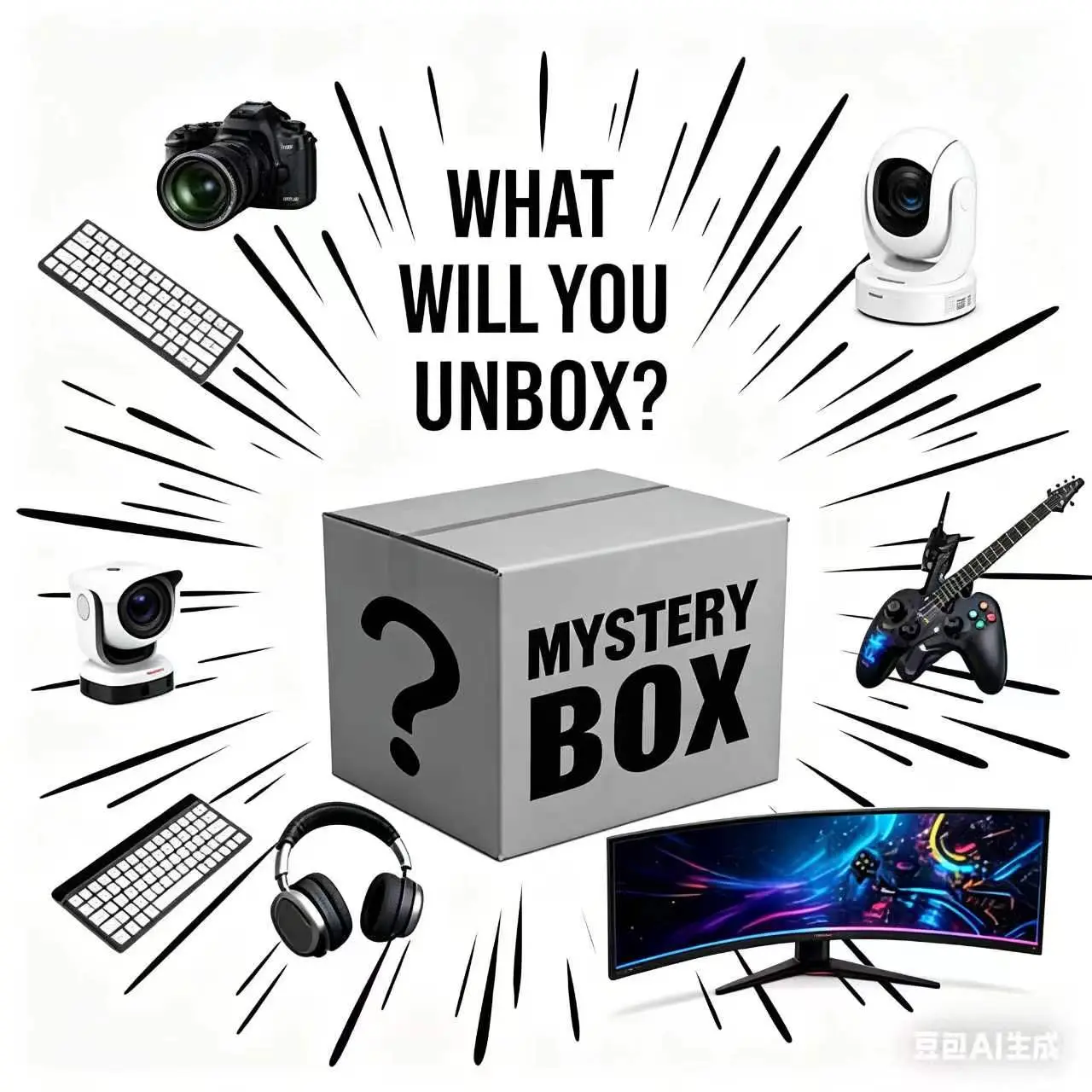 Surprise Blind Box Mystery Tech Blind Box randomSmartphone,USB Cable, Drone,wireless earphonesLaptopwireless Keyboard & 3C Extras!
