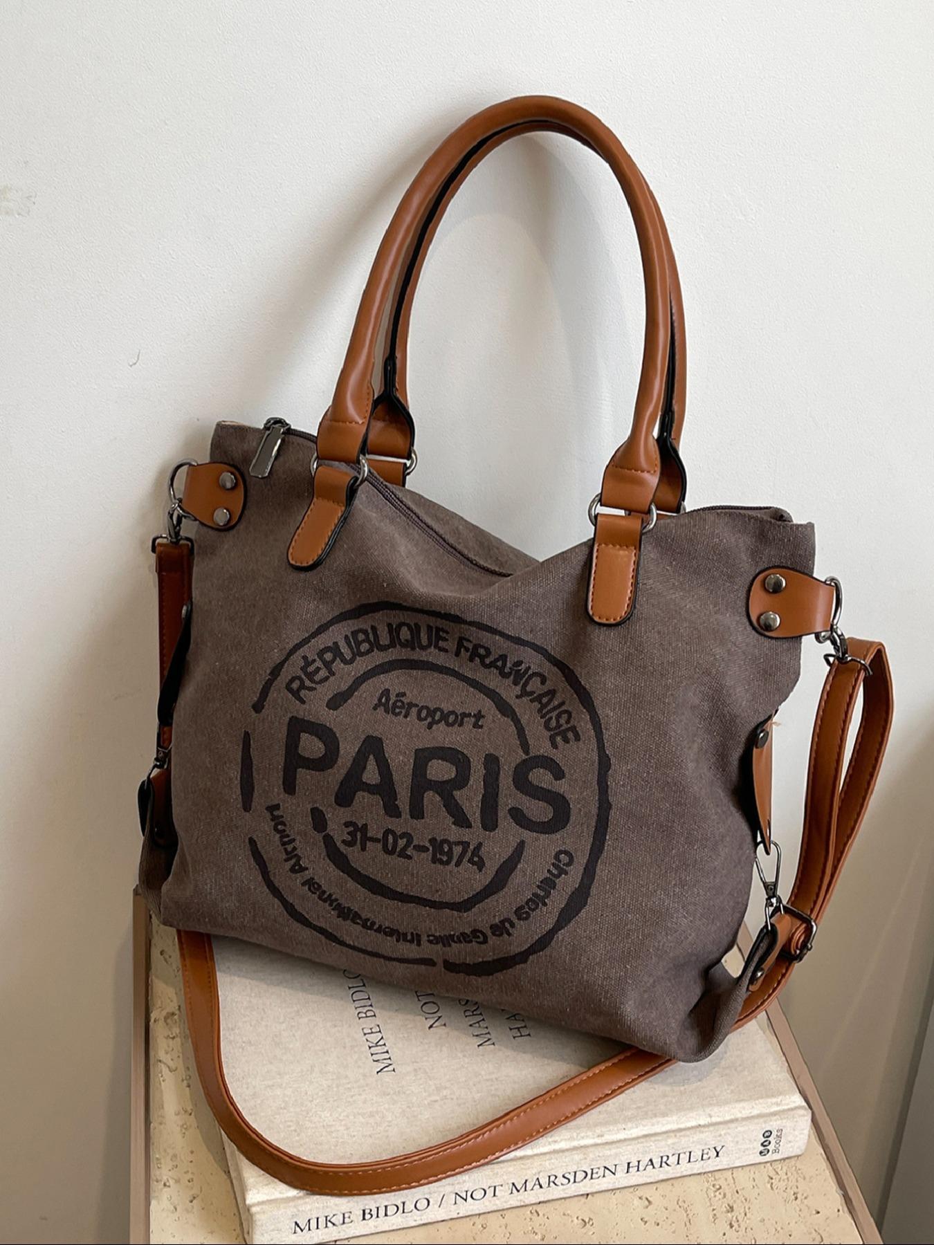 Fashionable Letter Print Handbag, Casual Pu Leather Zipper Shoulder Bag for Women, Casual Trendy Versatile High-quality Daily Commuting Bag, Girl Fashionable Shopping Bag, Fashionable Patterned Bag