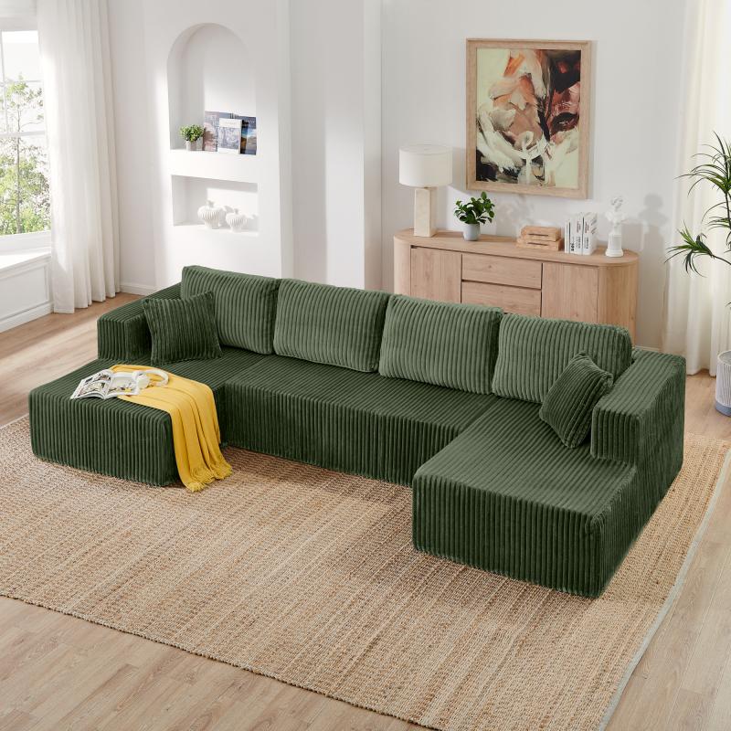 U shape Modular Sectional Sofa, Compressed Sectional Sofa Modern Minimalist Style Corduroy Couch, Sleeper Sofa for Living Room, Bedroom, Comfy Compressed Sofa Couch Space-Efficient Design-green RR U shape Modular Sectional Sofa, Compressed Sectional Sofa Modern Minimalist Style Corduroy Couch, Sleeper Sofa for Living Room, Bedroom, Comfy Compressed Sofa Couch Space-Efficient Design-green RR