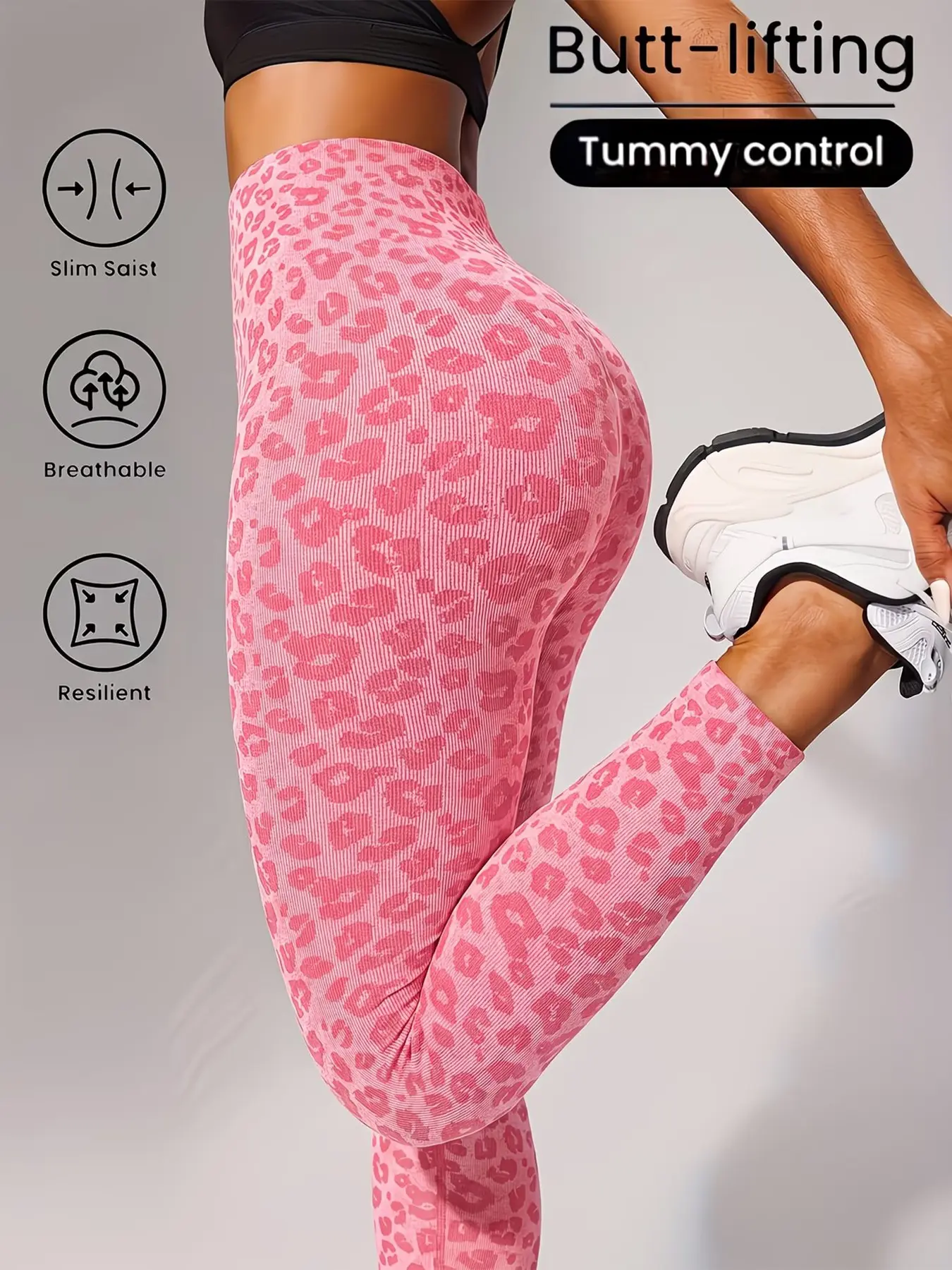 Women High Waist Ribbed Leopard Print Leggings Butt Lift Tummy Control Seamless Yoga Pants Non See Through Stretch Workout Fitness Gym Running Leggings High Waist Activewear