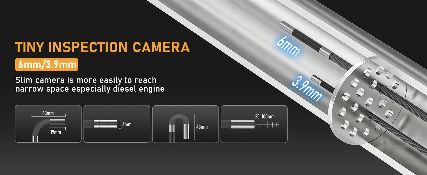 Two-Way Articulating Borescope Camera with Light, Industrial Endoscope Inspection Camera with Light, 0.24in Articulated Probe, 5FT Flexible Snake Scope for Wall Automotive Engine Plumbing HVAC Inspect