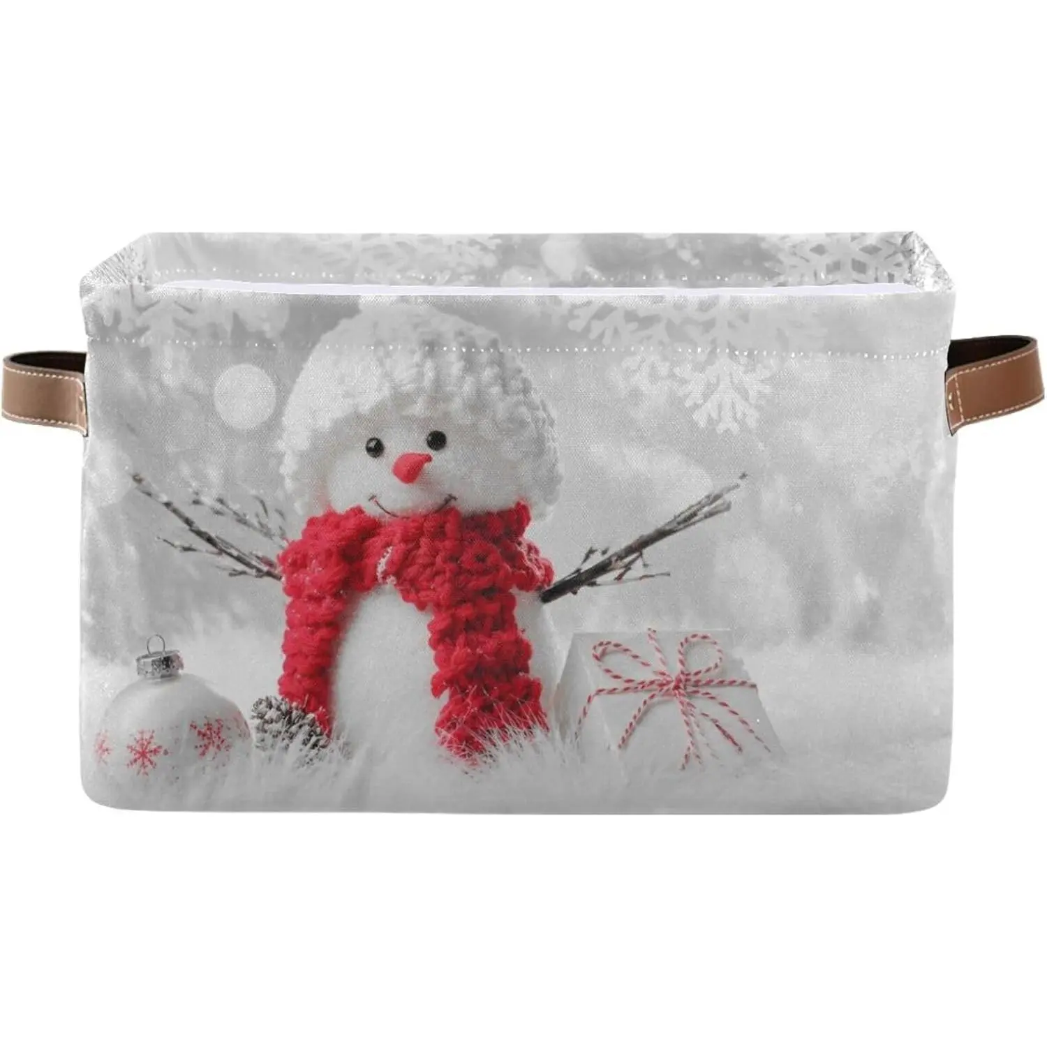 Christmas Basket, Snowman in Winter Foldable Fabric Collapsible Storage Bins Organizer Bag for Storage Clothes