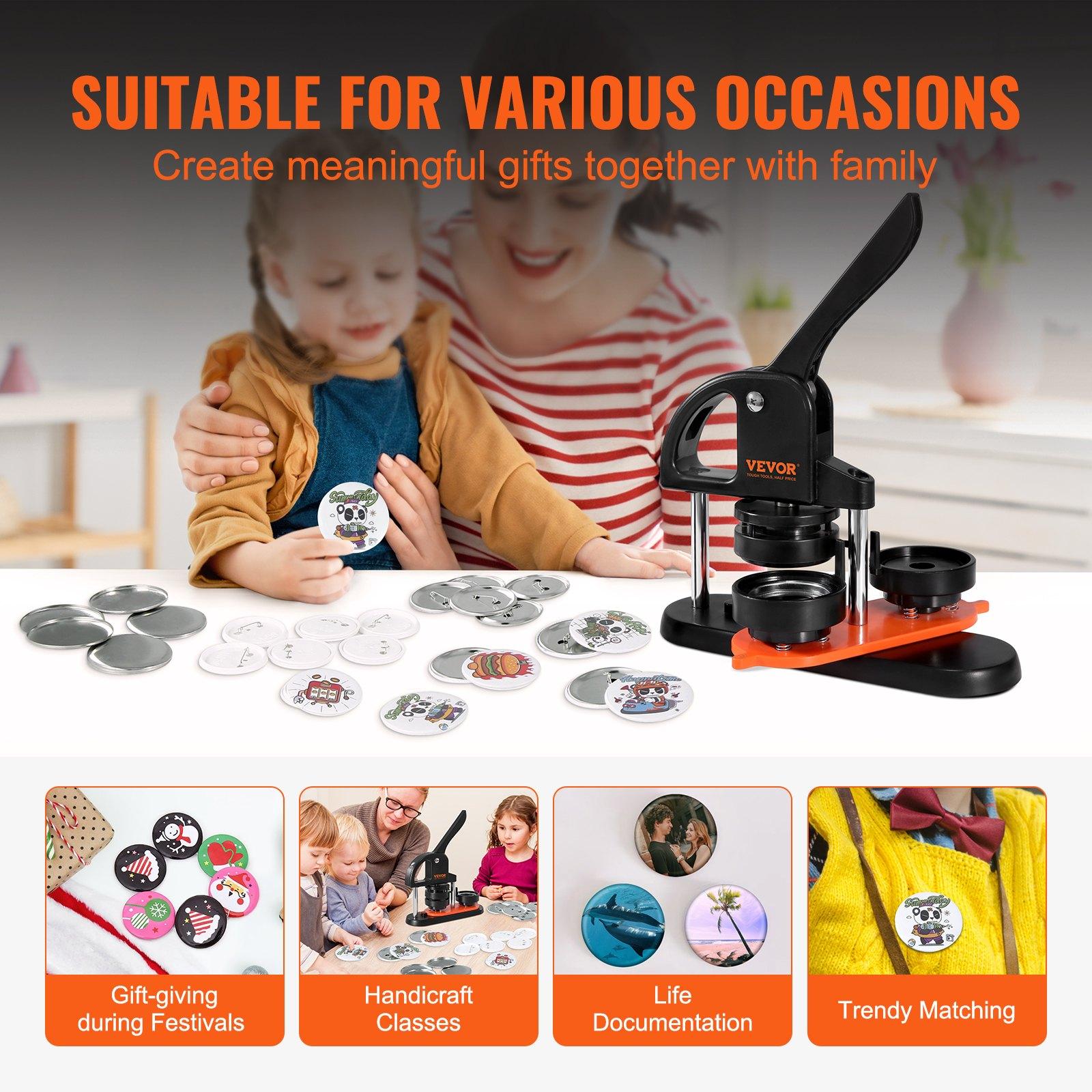VEVOR Button Maker Machine, 2.28 inch/58mm Pin Maker with 100pcs Button Parts, Ergonomic Arc Handle Punch Press Kit, Button Maker with Panda Magic Book, For Children DIY Gifts and Christmas VEVOR Button Maker Machine, 2.28 inch/58mm Pin Maker with 100pcs Button Parts, Ergonomic Arc Handle Punch Press Kit, Button Maker with Panda Magic Book, For Children DIY Gifts and Christmas