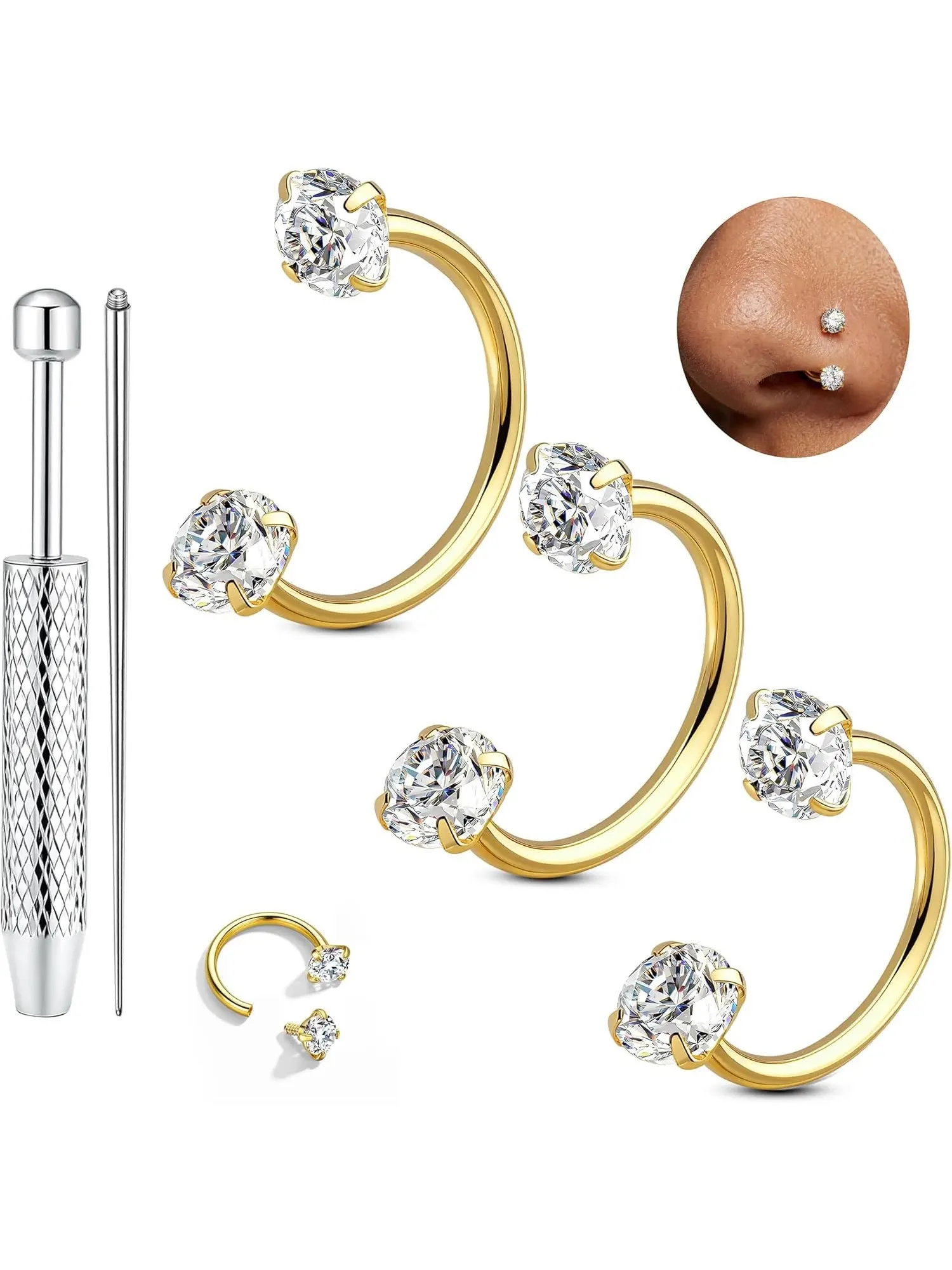 3Pcs 18G Gold 8/10/12MM G23 Titanium Horseshoe Nose Ring Septum Piercing Jewellery Septum Ring Cartilage Helix Tragus Earring Lip Daith Ear Nose Piercing Jewellery