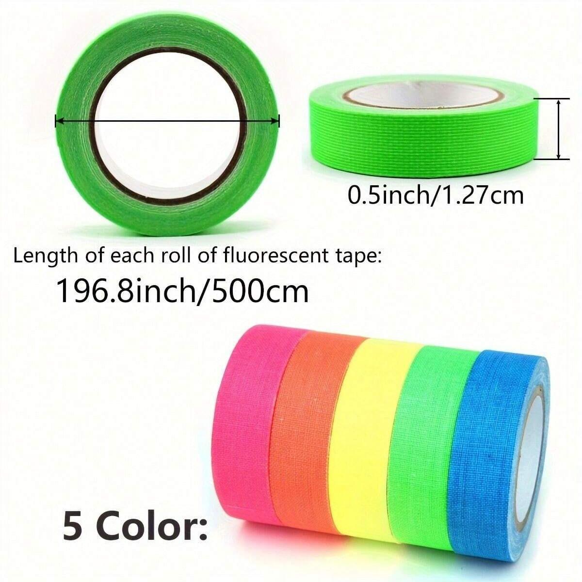 6 Neon Tape Strips, 6 Colors, Fluorescent Tape, UV Light, Fluorescent Gaffer Tape, Neon Color Party Decoration