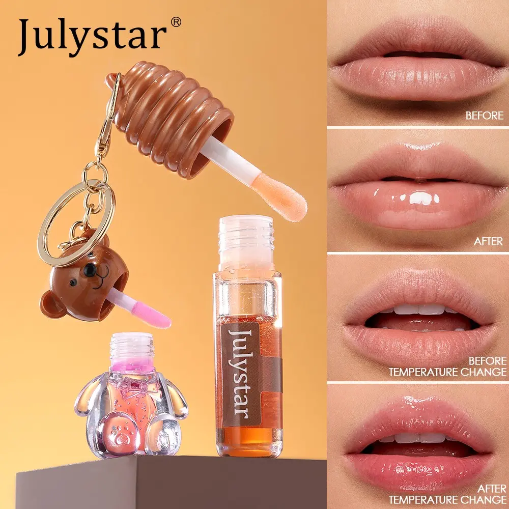 Julystar Bear Keychain Lip Gloss in Two Colors, moisturizing, long-lasting, smooth, with a rich texture and lasting effect, plumps lips, portable, perfect for everyday, work, dates, birthday gifts, Christmas, Valentine's Day, and holiday gifts