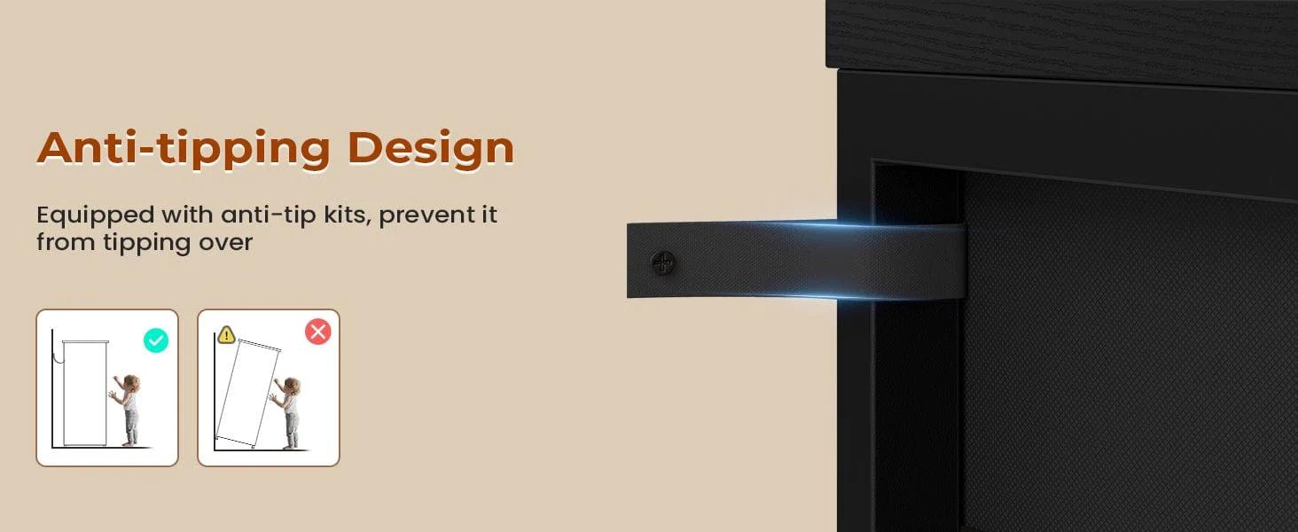 Sikaic Modern 55 Inch LED TV Stand Dresser with Power Outlets & PU Leather Storage Drawers Black 55.1"W x 11.8"D x 29.5"H for TVs up to 65 Inches Furniture Living Room