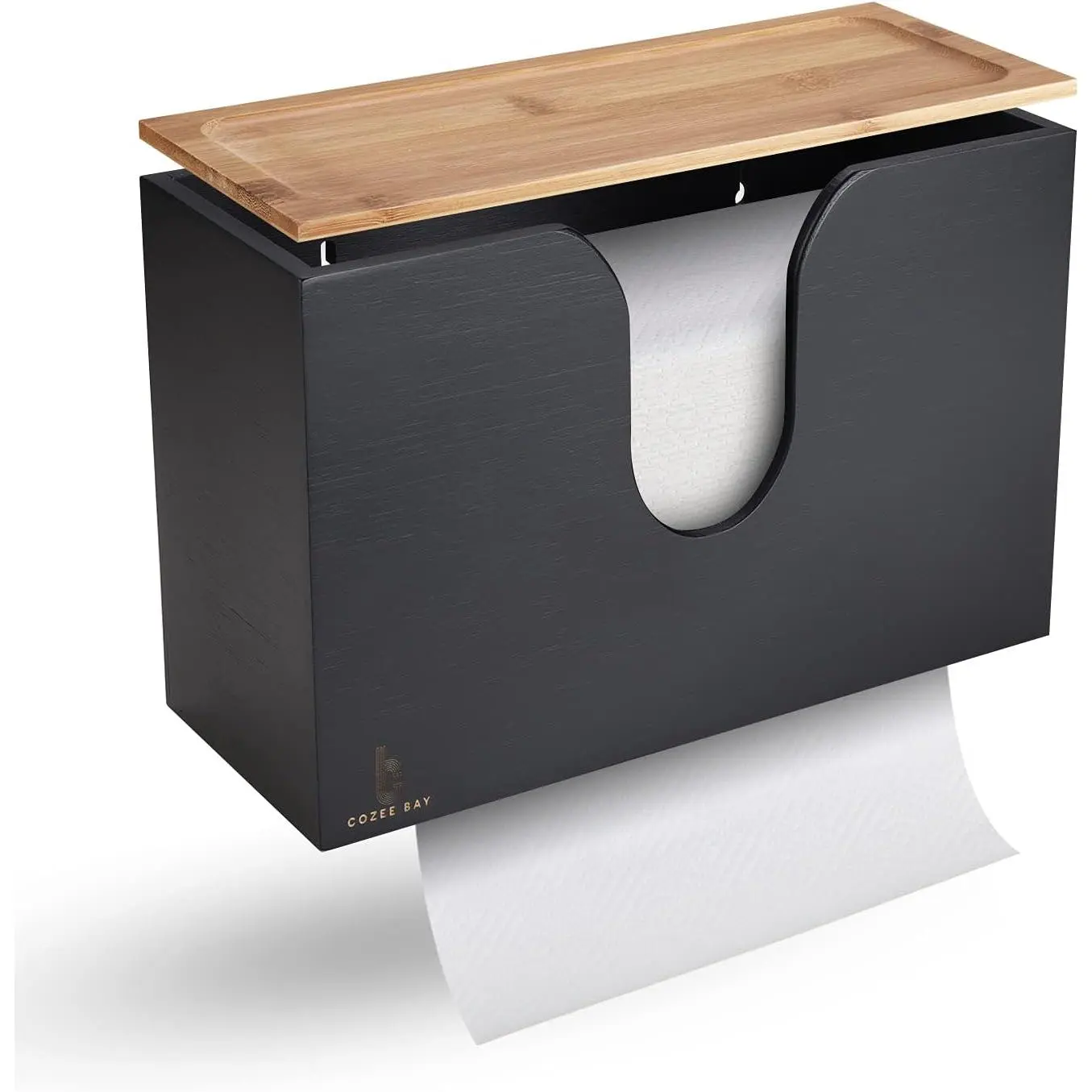 Bamboo Paper Towel Dispenser/Holder with Lid for Home and Commercial, Wall Mount or Countertop for Multifold, C Fold, Z fold, Trifold Hand Towels (Black)