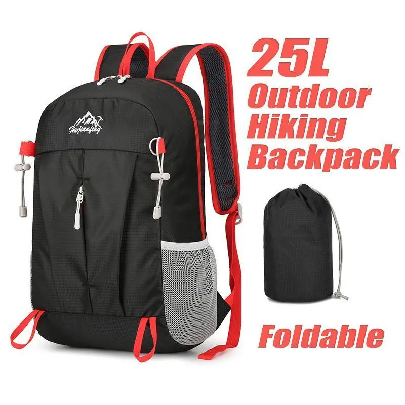 JSERYISGN 25L Lightweight Foldable Backpack Nylon Material Suitable for Outdoor Hiking Commuting Large Capacity Travel Bag Detachable Compartments Durable Material