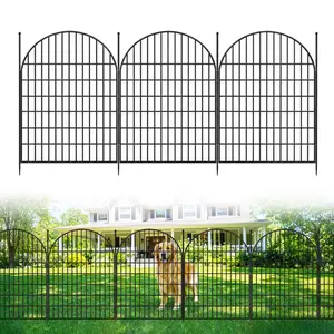 Arched Metal No Dig Garden Fence Panels, Rustproof Pet Barrier Landscape Edging, 10 Pack 40in Height Black Yard Fence Without Gate