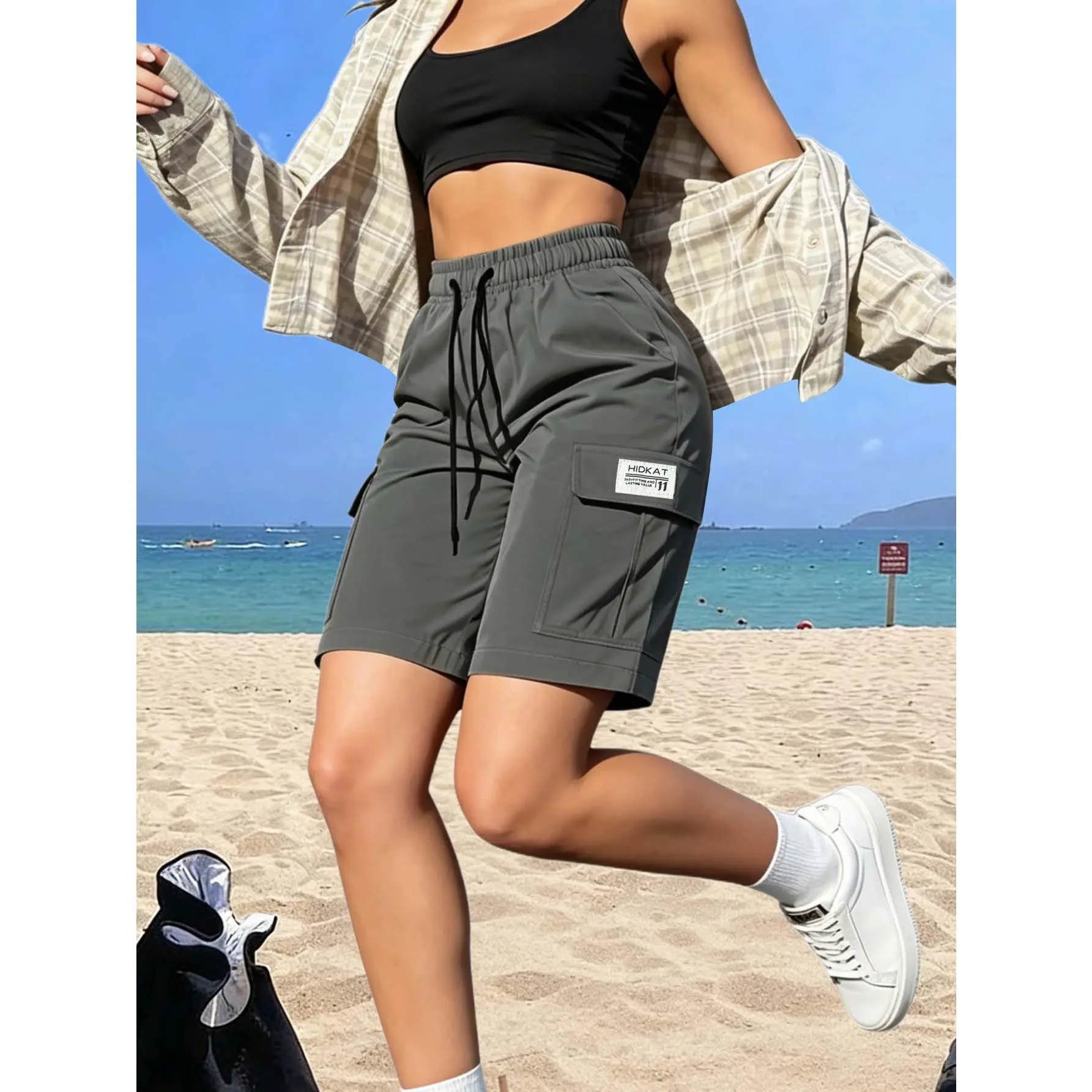 Women's Summer Cargo Bermuda Shorts, Drawstring Waist With Big Cargo Pockets, Multiple Colors Available for Daily Casual Wear