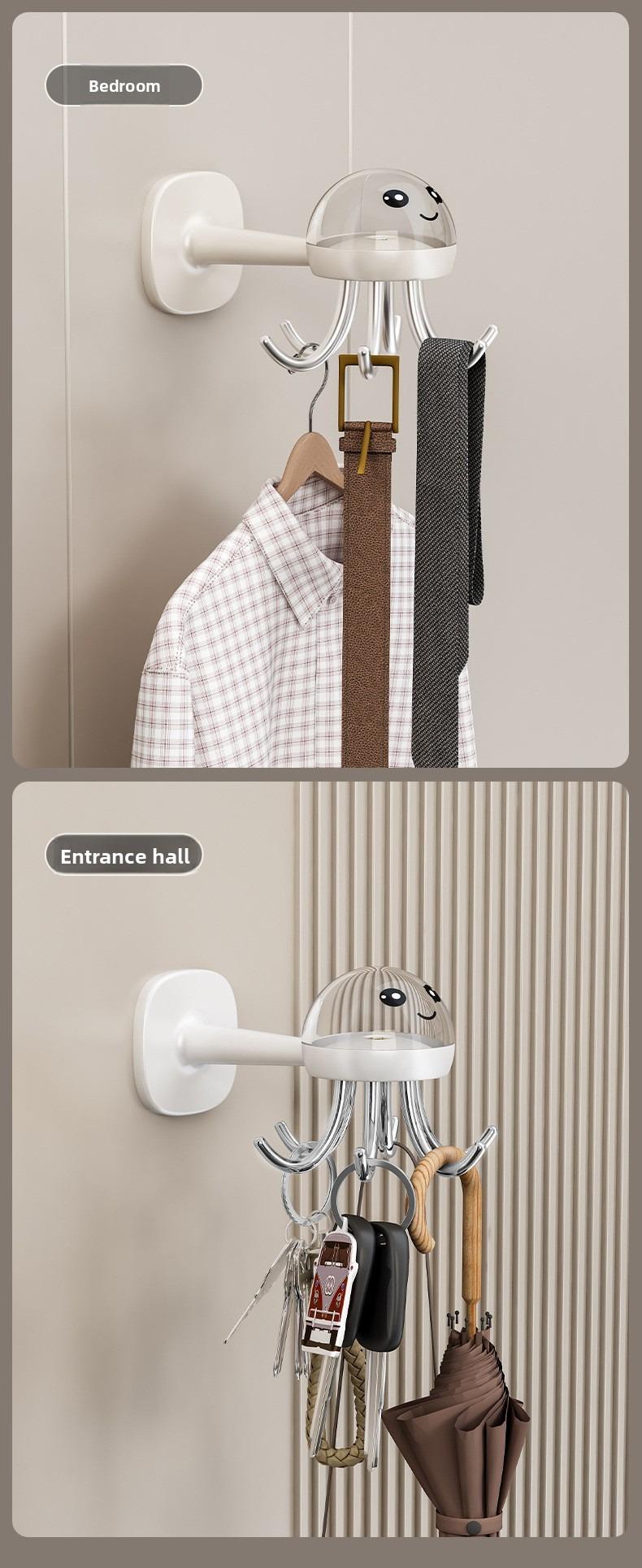 360° rotating cartoon octopus hook, no need to drill holes and won't damage the wall, storage rack, home storage rack, household daily use, kitchen storage hook, shelving rack