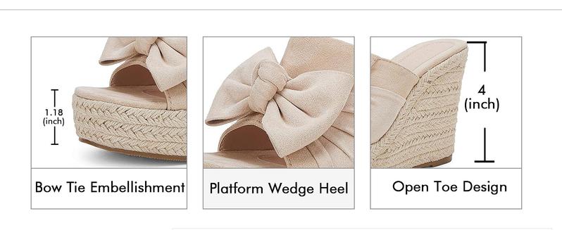 Coutgo Womens Platform Espadrilles Slip On Wedge Sandals Bow Tie Open Toe Slides Shoes
