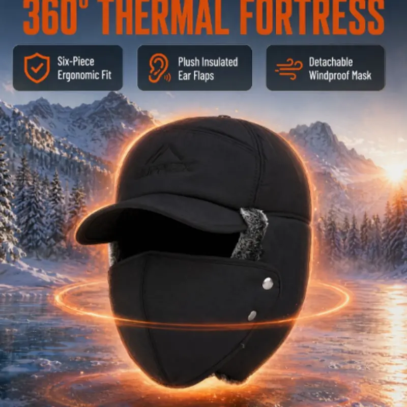 Winter Outdoor Skiing Ice Skating Cycling Full Face Protection Hat, Detachable Mask + Windproof Ear Flap, Unisex Warm Hat