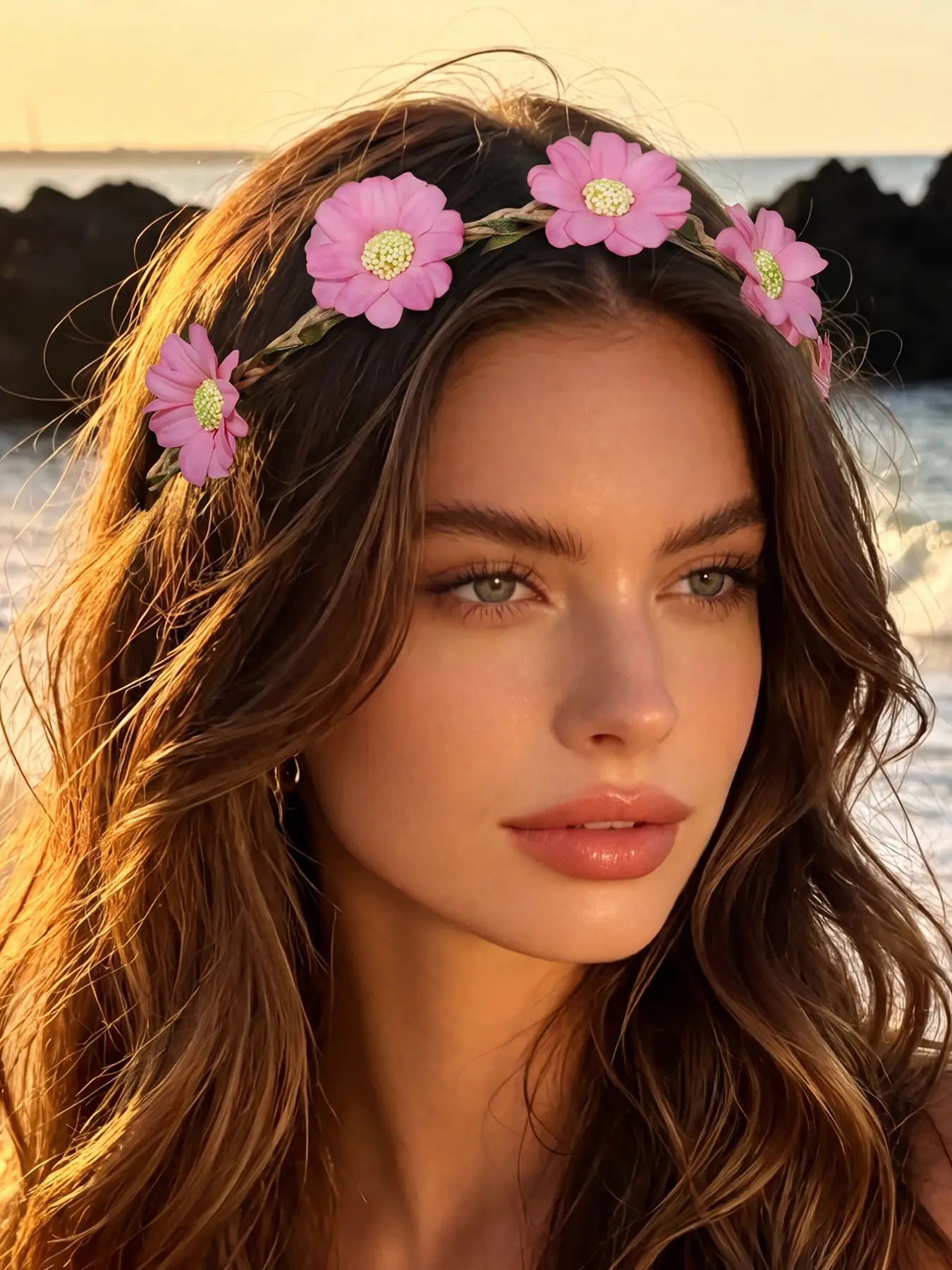 Elegant Gradual Color Daisy Flower Hairband for Women, Adjustable Floral Headband for Beach Vacation, Versatile Boho Style Hair Accessory, Boho Stretch Headbands, Summer Holiday Headbands